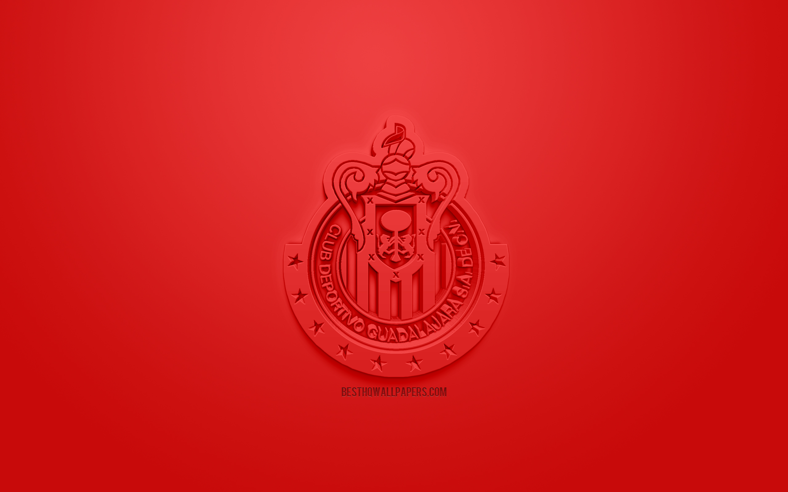 Download wallpaper Club Deportivo Guadalajara, creative 3D logo, red background, 3D emblem, Mexican football club, Liga MX, Guadalajara, Mexico, 3D art, football, stylish 3D logo, Guadalajara Chivas for desktop with resolution 2560x1600