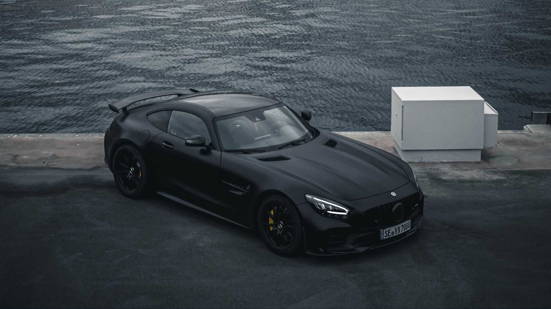 Download Wallpaper 1920x1080 Mercedes Amg Gtr, Mercedes, Car, Black, Embankment, City Full Hd, Hdtv, Fhd, 1080p HD Background
