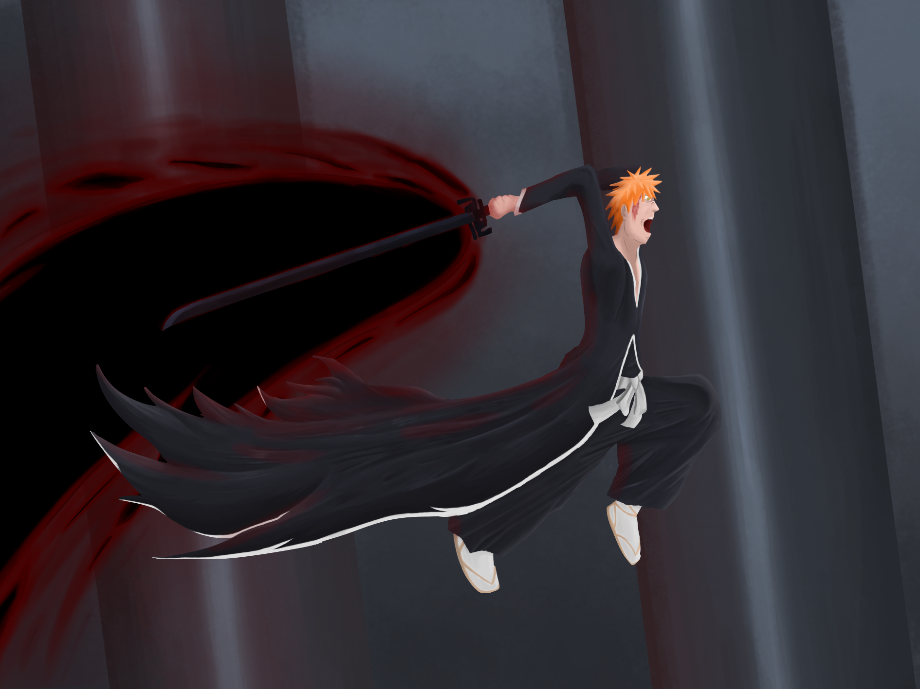 a drawing i made of Ichigo getsuga tensho, process in the comments, would love to hear opinions :)