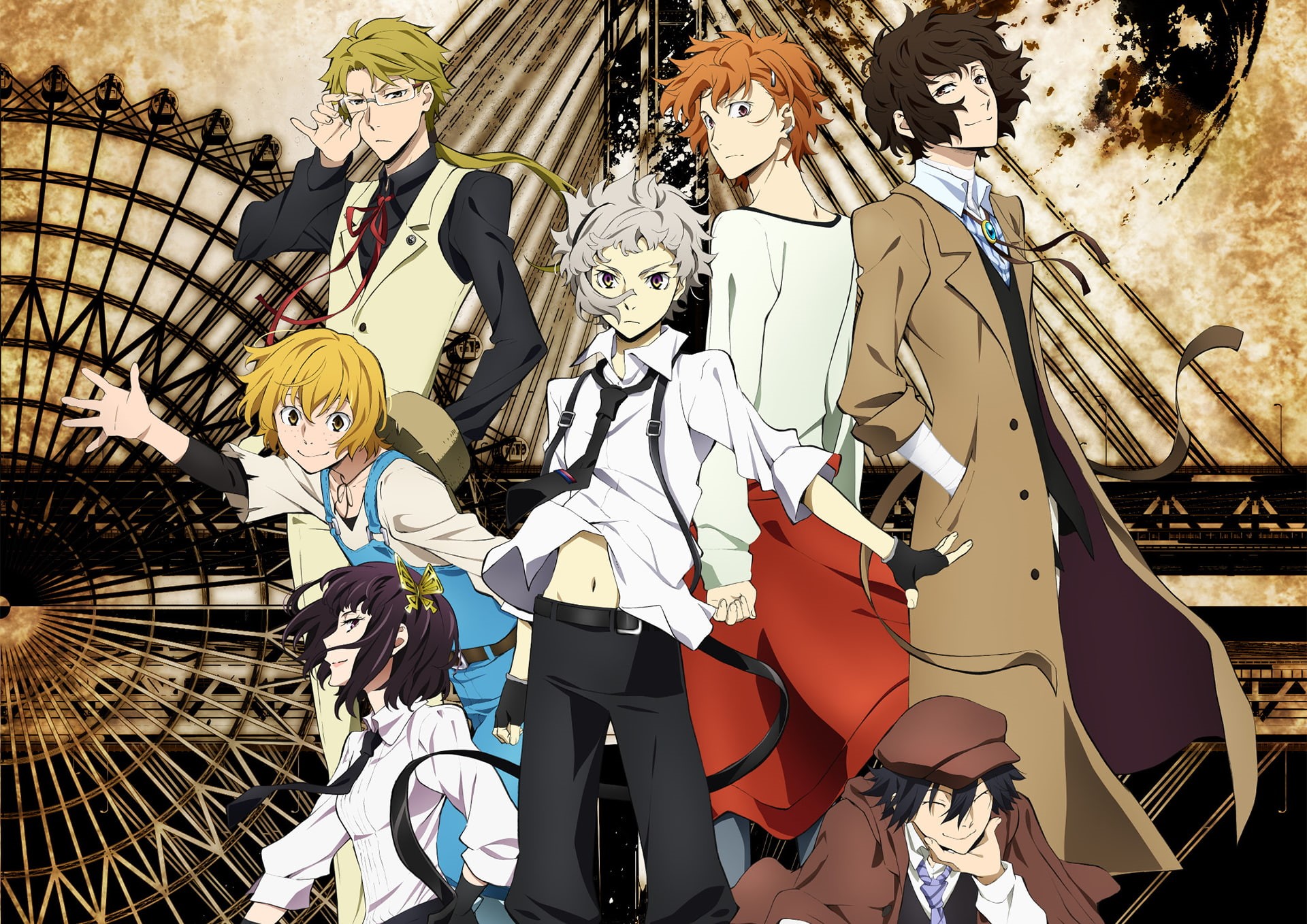 Wallpaper / Bungou Stray Dogs, 1080P, Akiko Yosano, Ranpo Edogawa, Dazai Osamu, Doppo Kunikida, Nakajima Atsushi free download