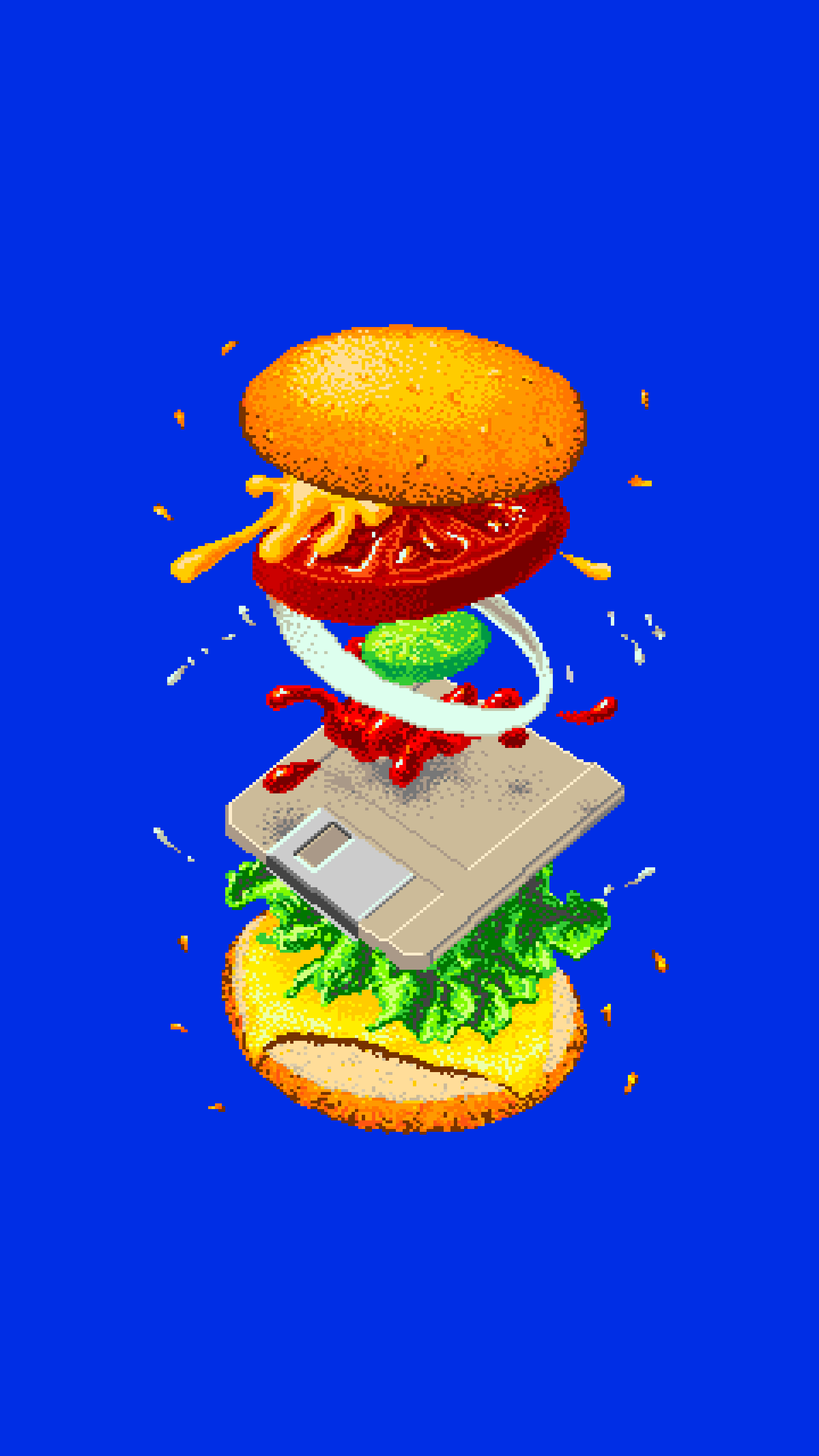 I scaled up the background color of the four byte burger image to use as a wall paper on my phone