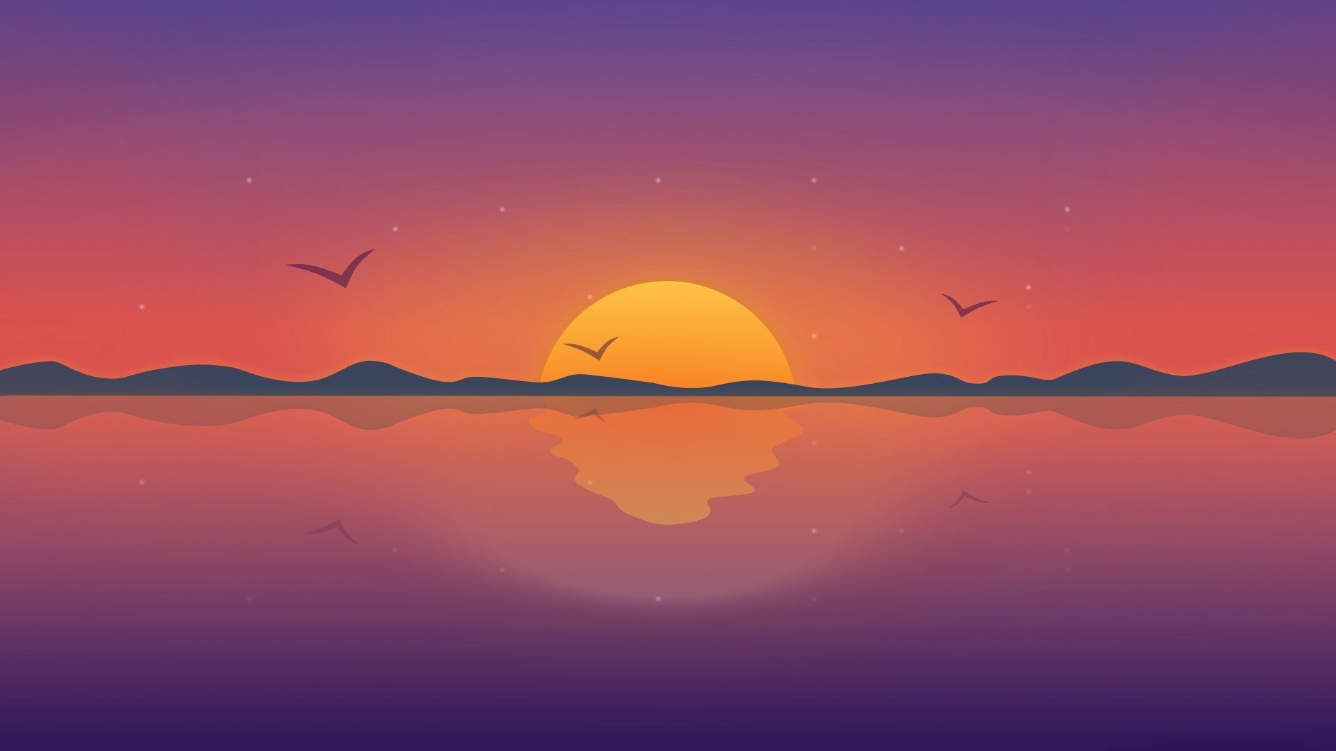 HD desktop wallpaper: Sunset, Horizon, Reflection, Bird, Artistic, Minimalist download free picture