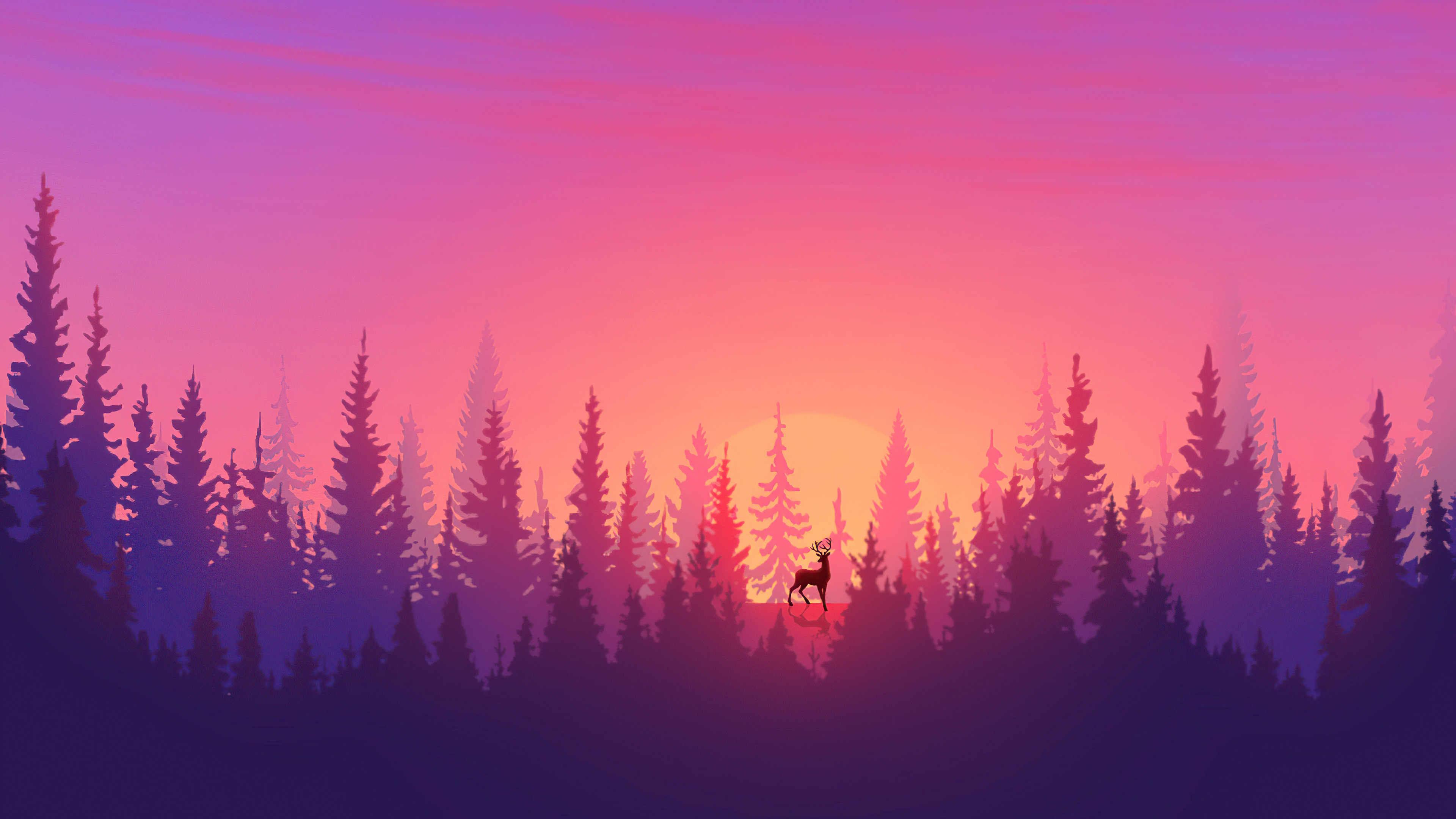 Minimalist sunset forest scenery [3840x2160]