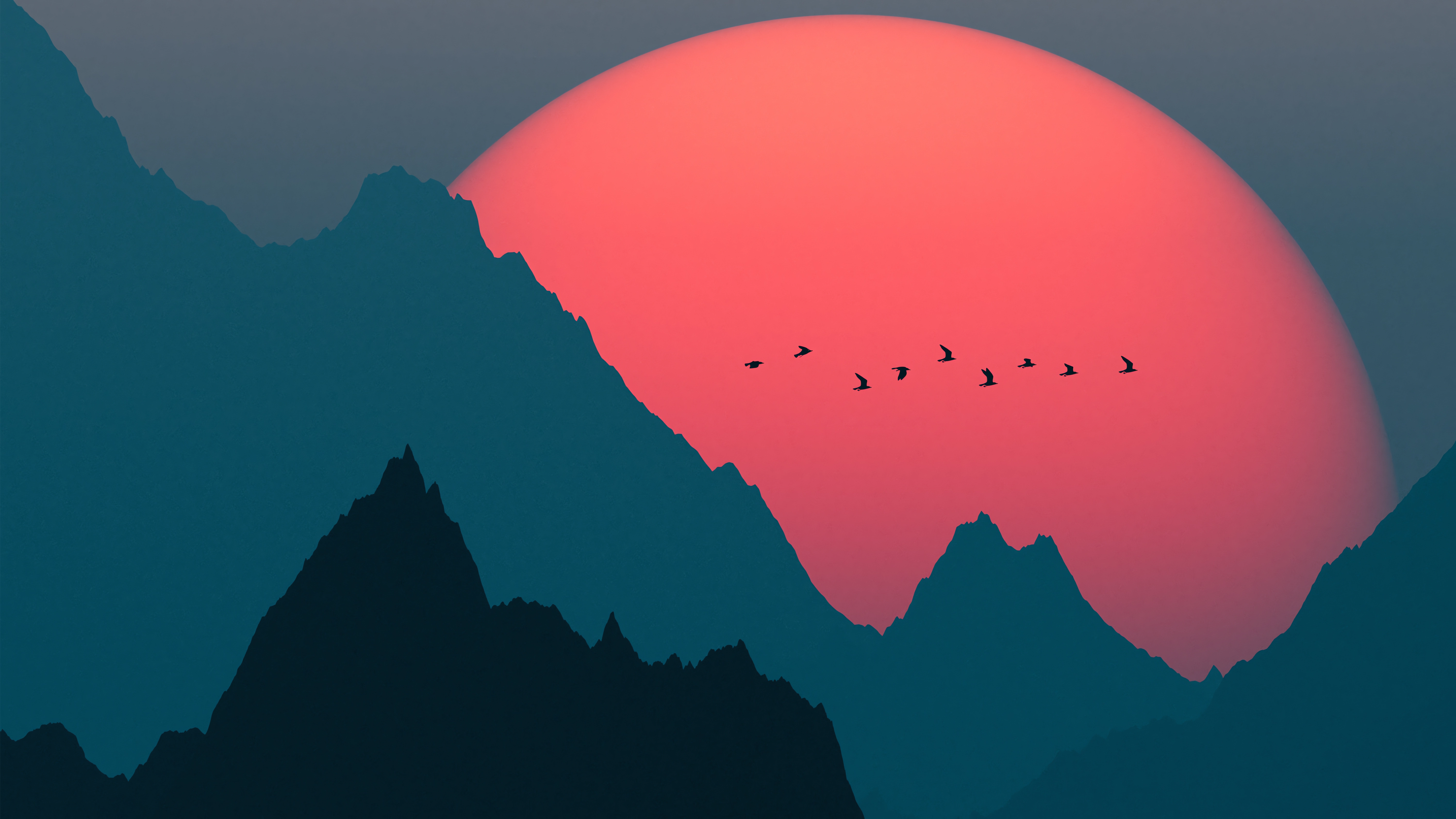 Pc Wallpaper 4K. Minimalistic Mountain Sunset