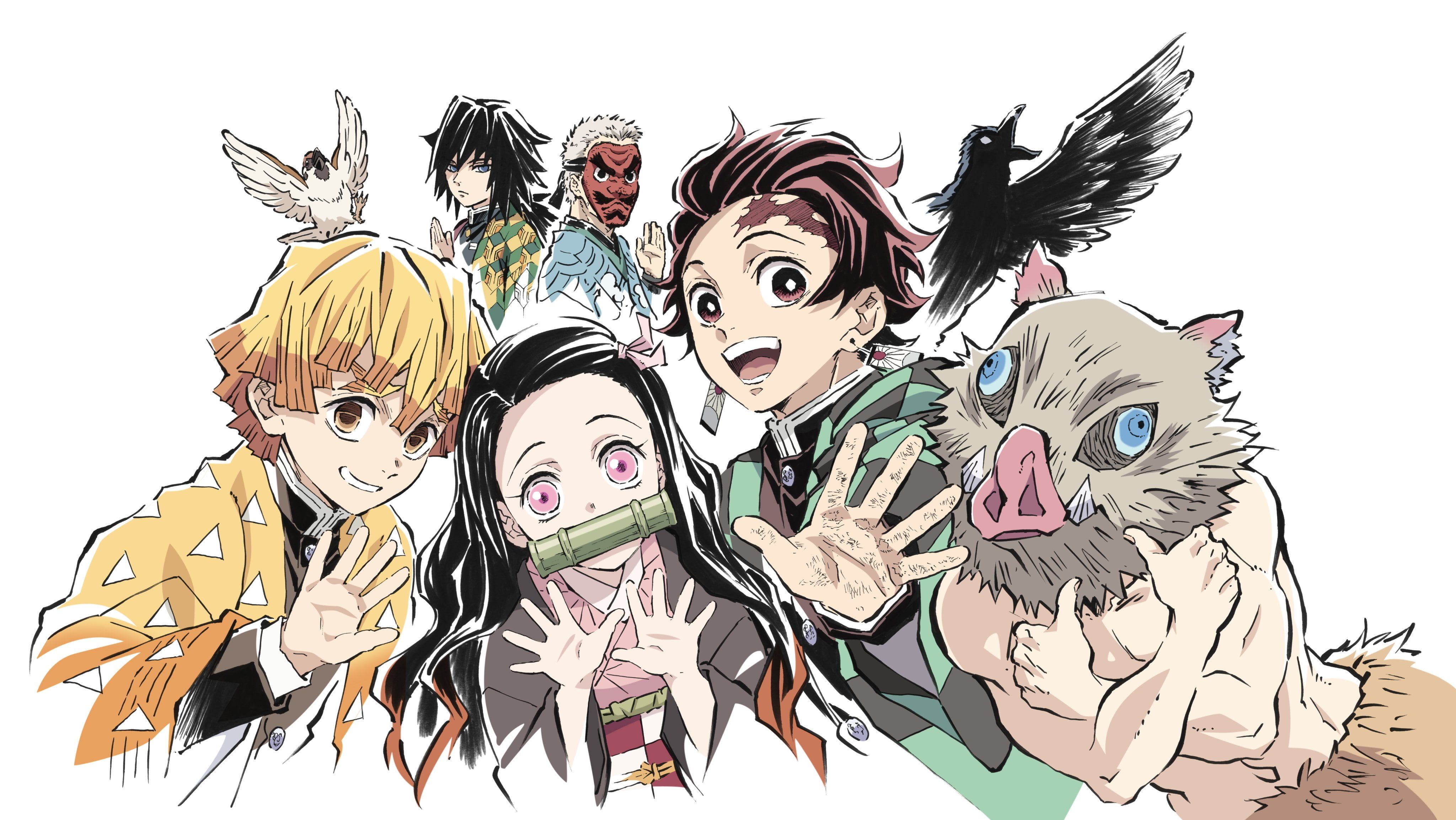Anime Demon Slayer: Kimetsu no Yaiba Giyuu Tomioka Inosuke Hashibira Nezuko Kamado Sakonji Urokodaki Tanjirou Kamado Zenitsu Agatsuma K #wallpaper. 悪魔, イ��ラスト, 絵