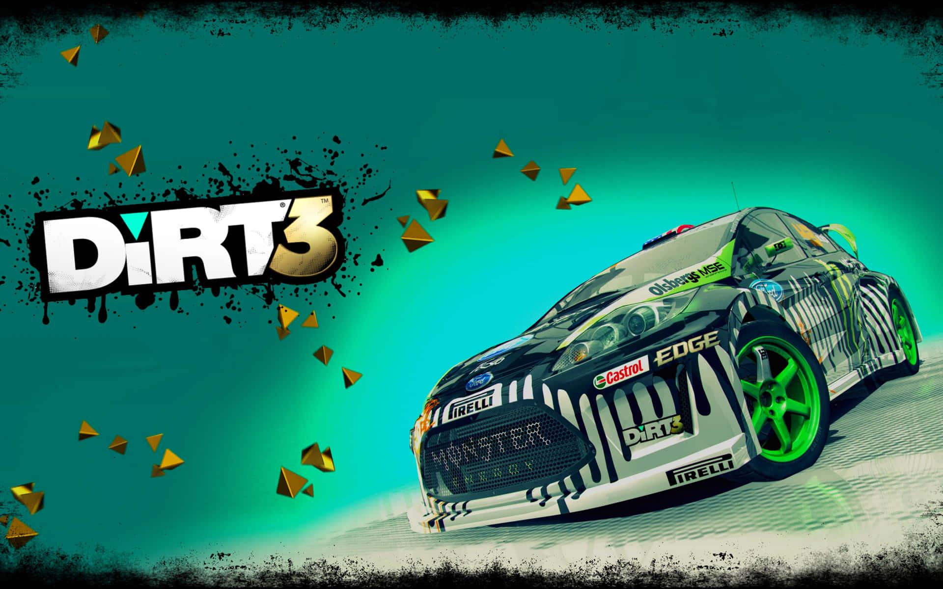 Download Dirt 3 Green Car With A Gold Logo Wallpaper