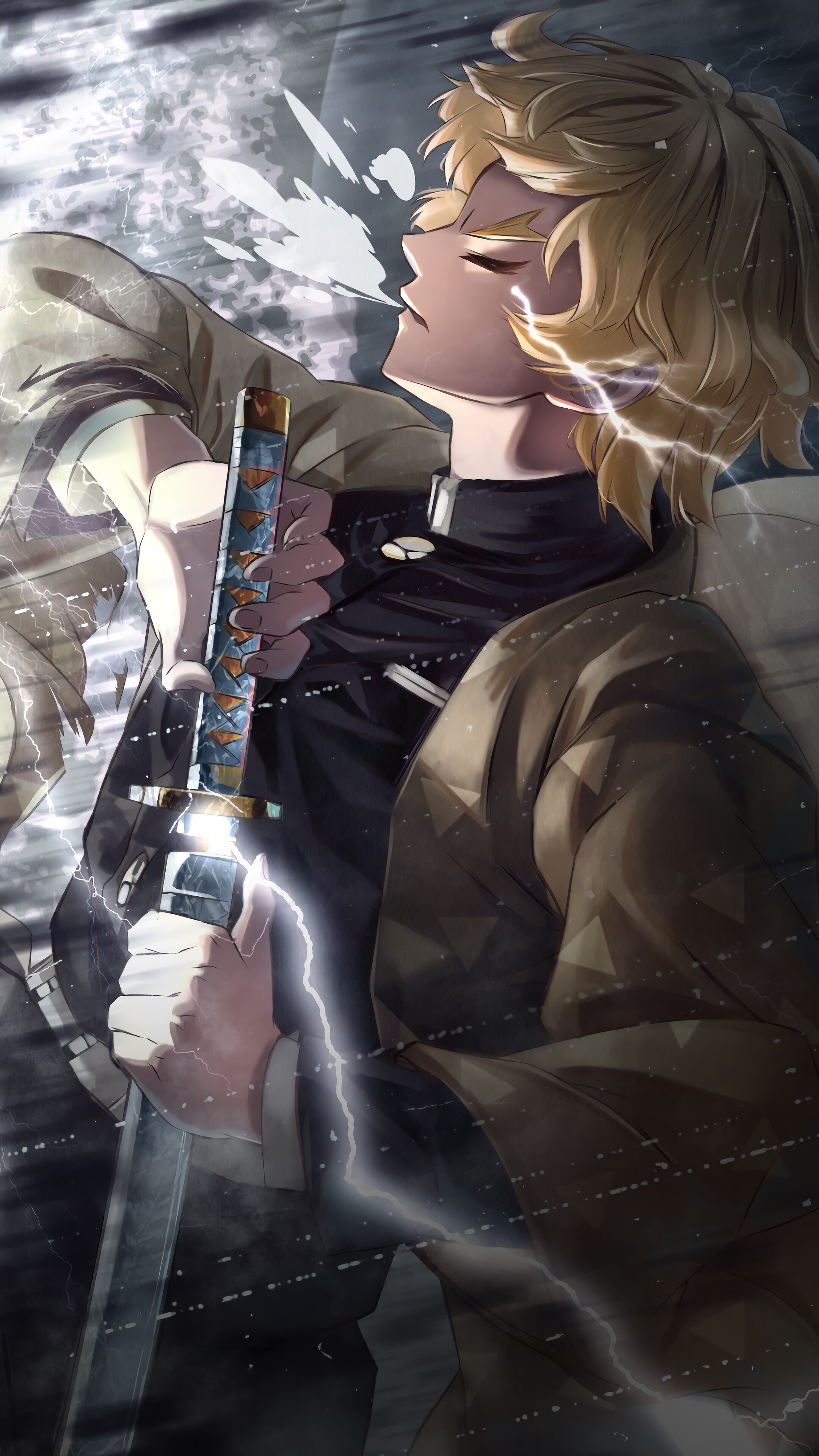 Zenitsu, Lightning, Katana, Kimetsu no Yaiba, 4k Gallery HD Wallpaper
