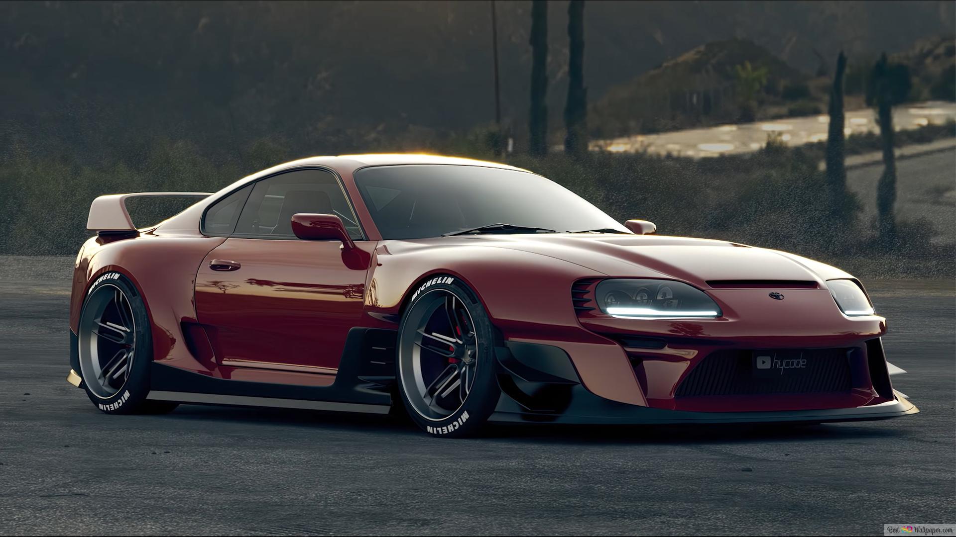 Red modified toyota supra mk4 4K wallpaper download