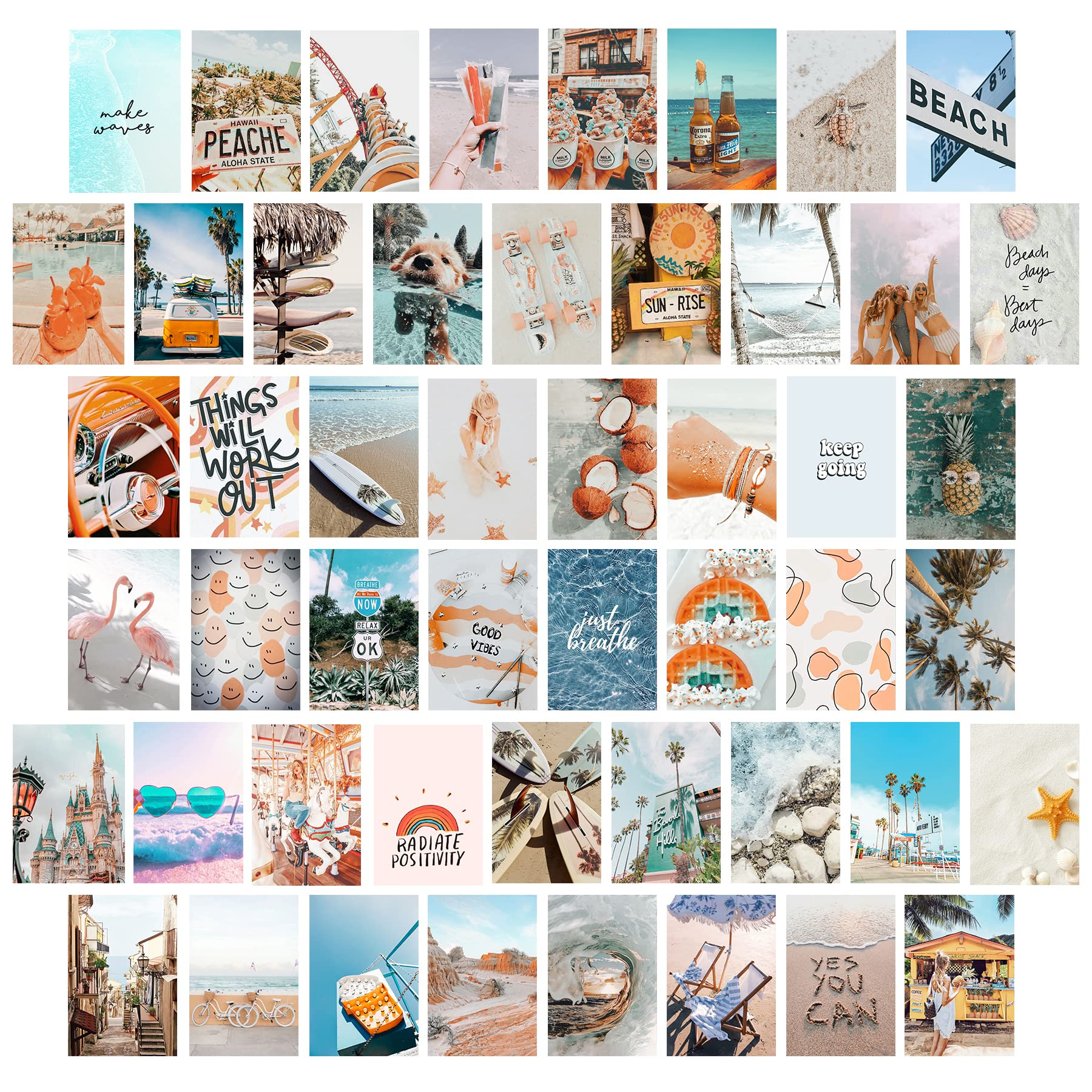 KOSKIMER Beach Wall Collage Kit Aesthetic Picture, 50 Set 4x6 Inch, Beachy Room Decor Aesthetic, Cute Bedroom Decor for Teen Girls, VSCO Room Decor Posters, Photo Collage Kit for Dorm, Preppy