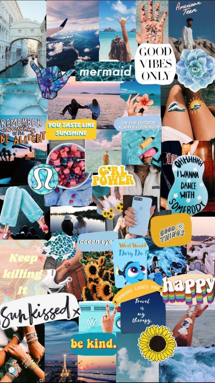Blue Themed Summer Collage Wallpaper