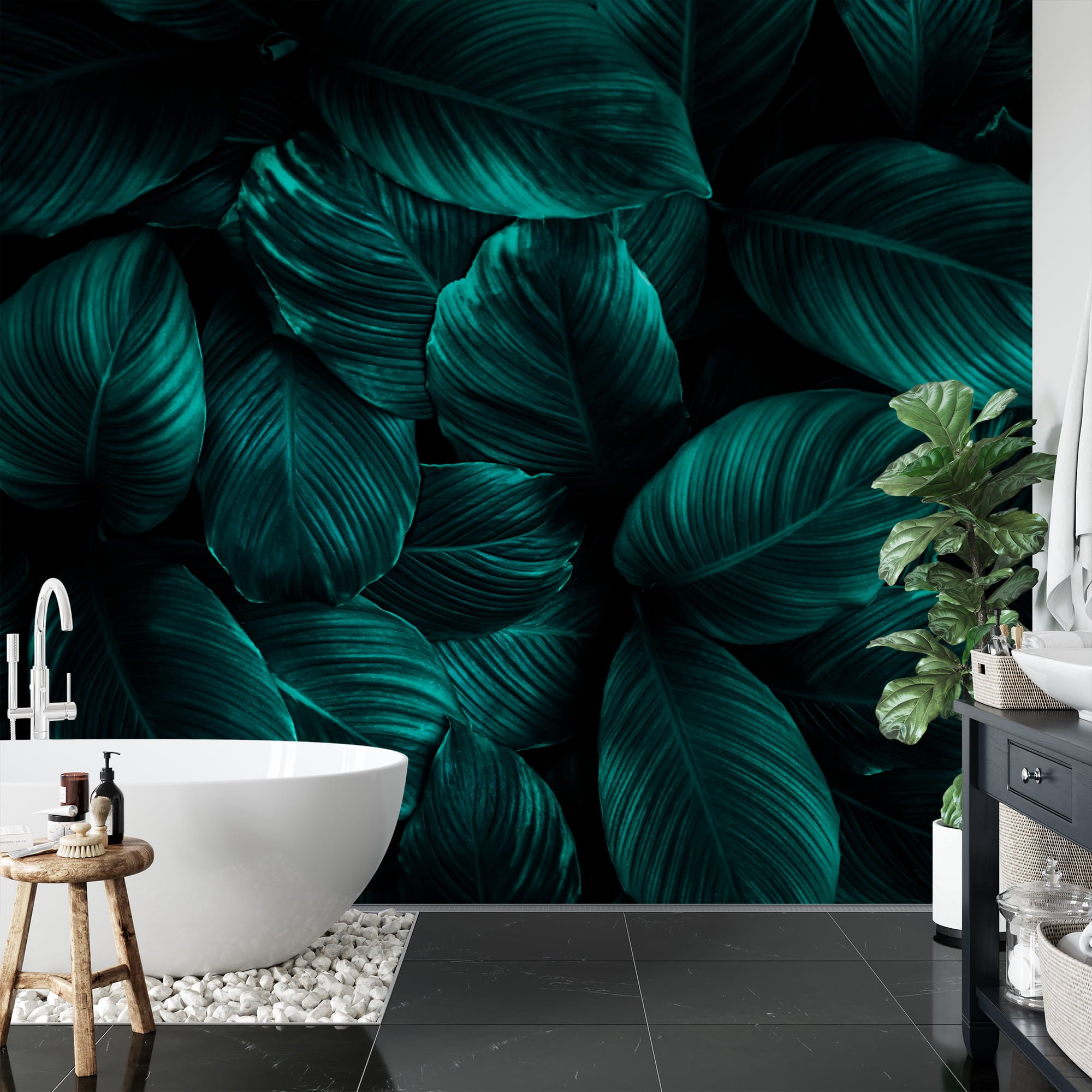 Rich And Luxurious Dark Green Cannifolium Leaves Pattern Adhesive Peel And Stick Green Nature Wallpaper With Tropical Charm