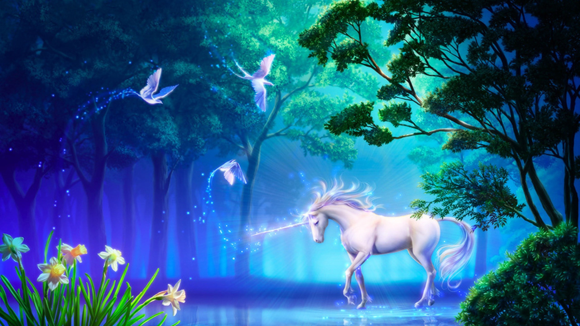 Wallpaper. Fantasy. photo. picture. unicorn, Butterfly, forrest, tree