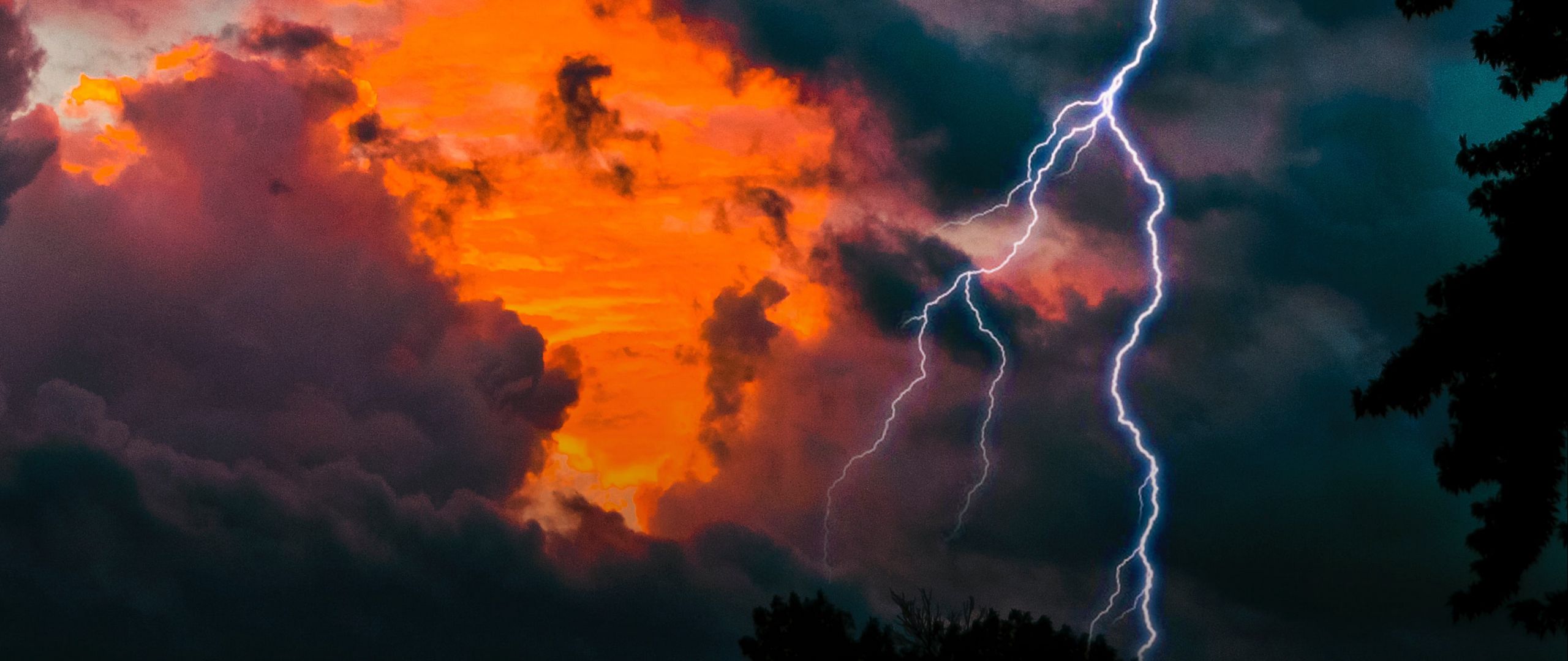 Download wallpaper 2560x1080 lightning, clouds, overcast, twilight, sky dual wide 1080p HD background