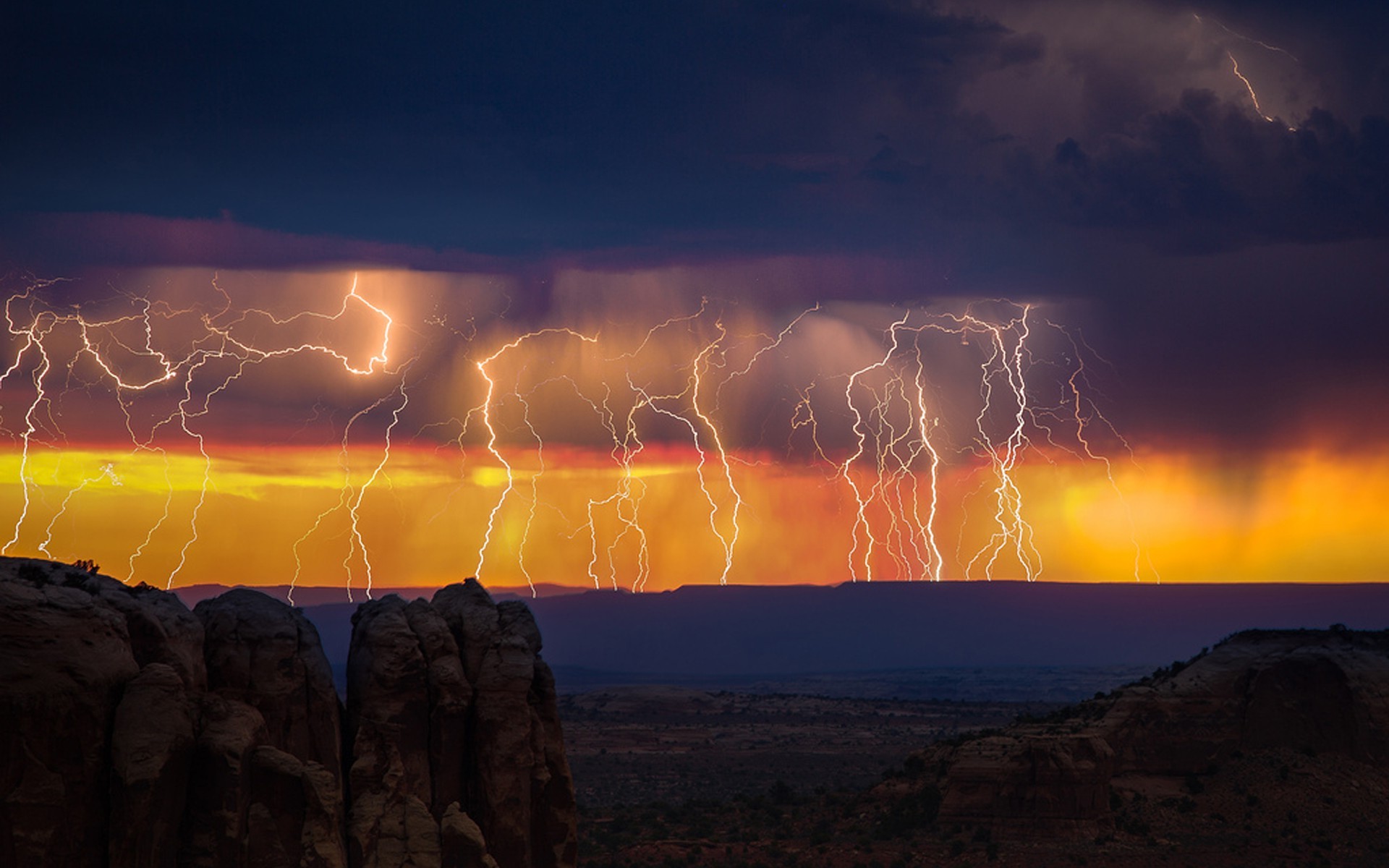 Wallpaper, sunset, night, nature, sunrise, lightning, evening, orange, dusk, thunder, cloud, weather, dawn, 1920x1200 px 1920x1200