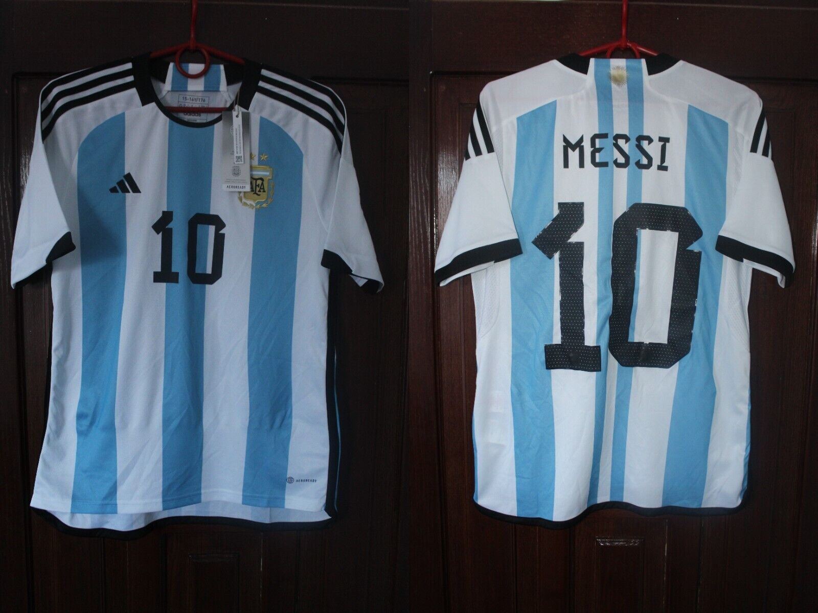 BNWT Kids Argentina 2022 2023 Messi World Cup Adidas Home Shirt Jersey Trikot