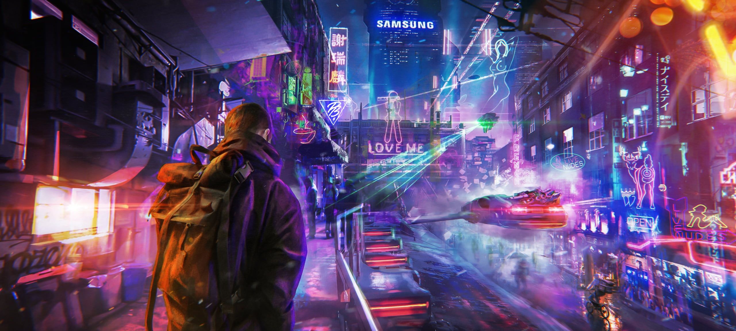men #jacket #backpacks #futuristic futuristic city #city #cyberpunk #artwork digital art #Photoshop #peopl. Futuristic city, Cyberpunk city, Cyber punk wallpaper