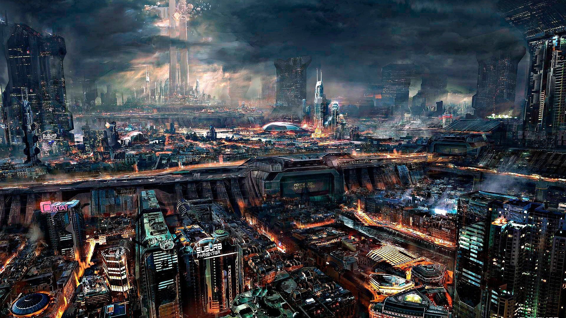 cyberpunk science fiction city 1080P, 2k, 4k HD wallpaper, background free download