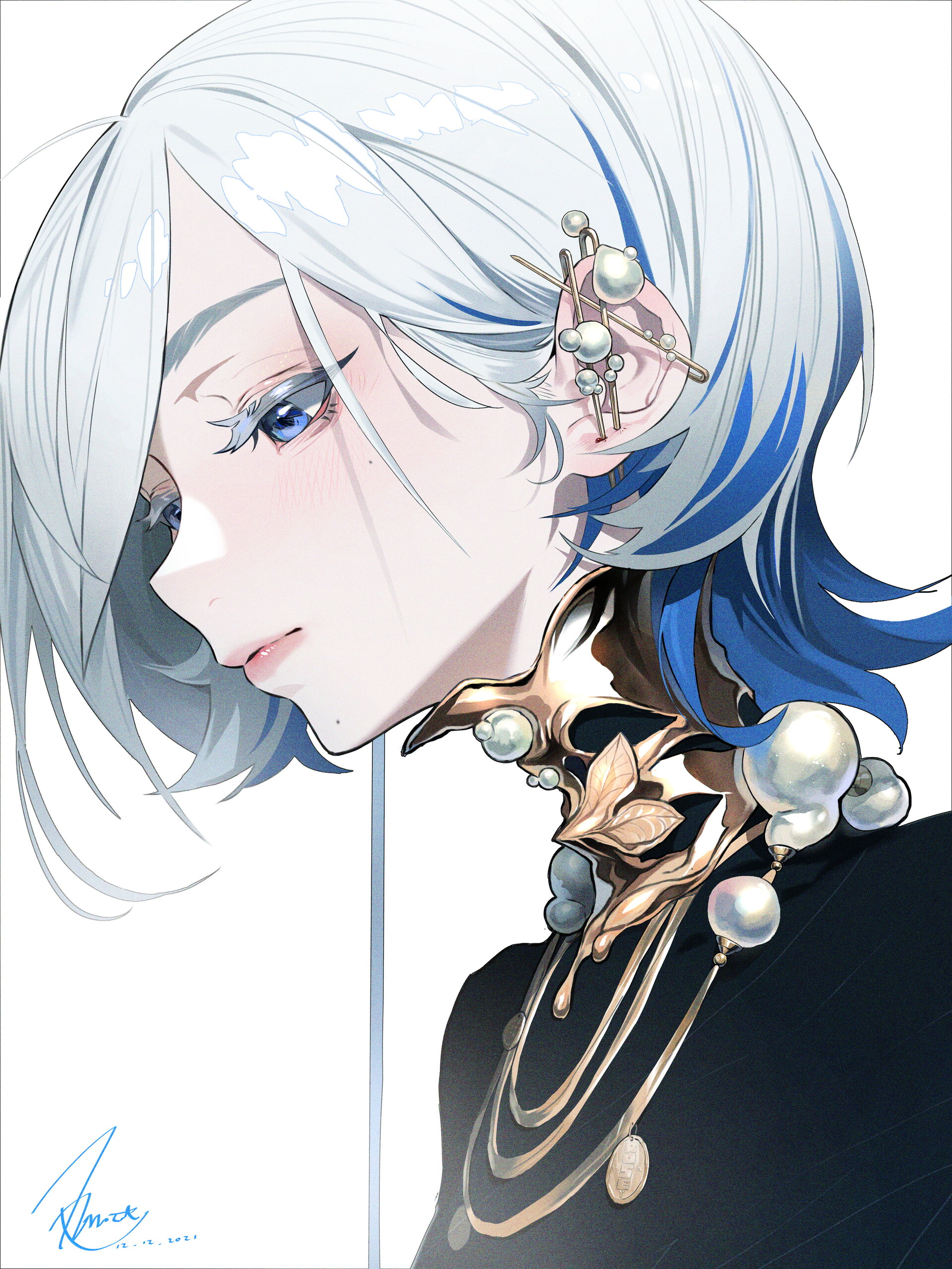 Women Face Portrait White Background Profile White Hair Blue Eyes Simple Background Anime Anime Girl Wallpaper:1920x2560