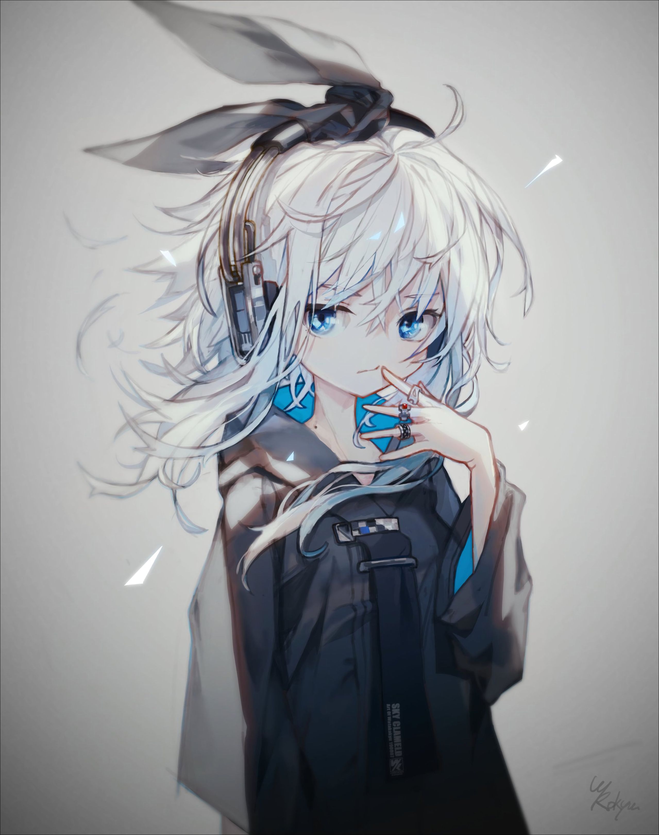 Anime Anime Girls Blue Eyes Headphones Rings White Hair Wallpaper:2558x3241