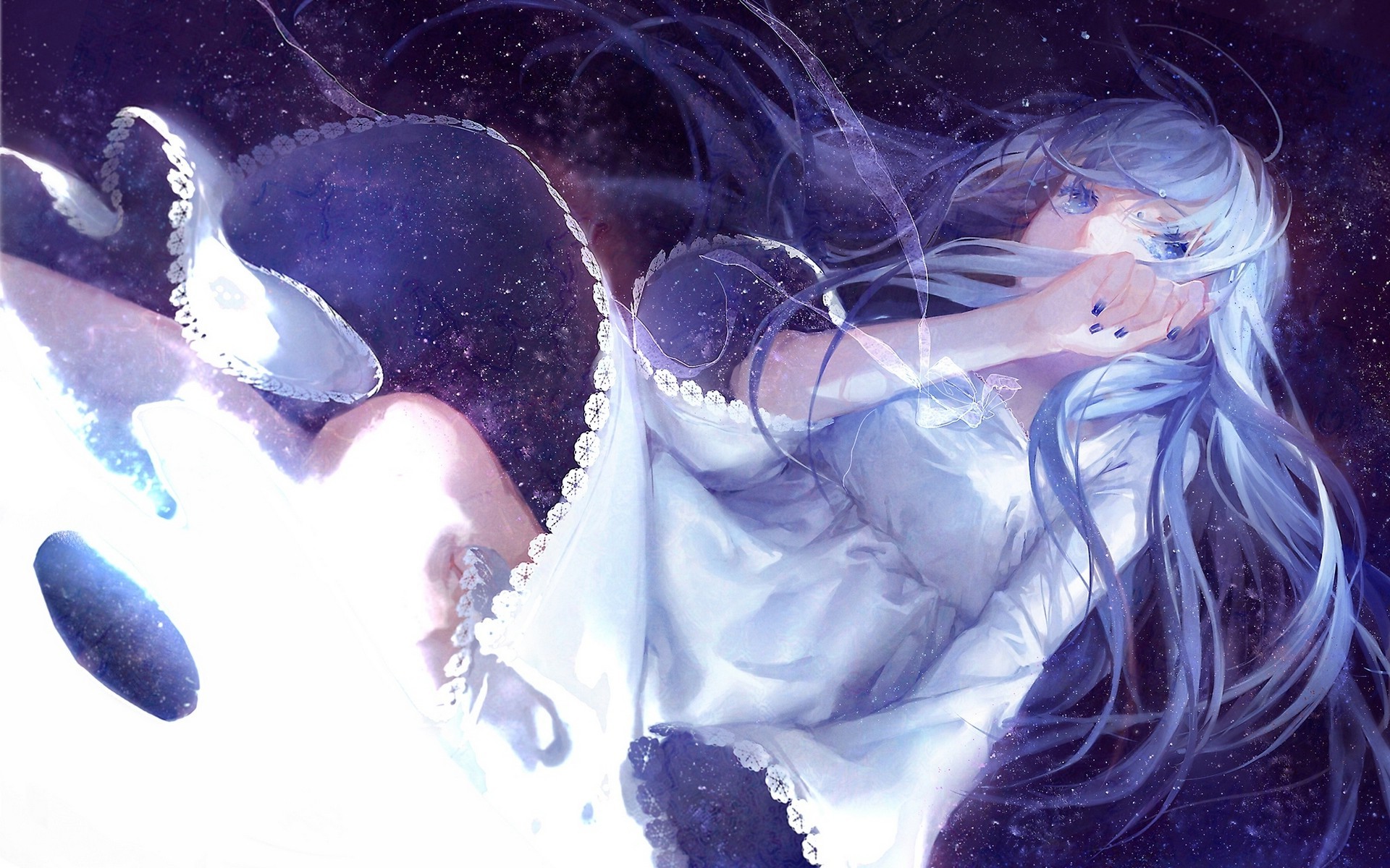 Wallpaper, white hair, anime girls, blue eyes, tears, 1920x1200 px, fictional character 1920x1200