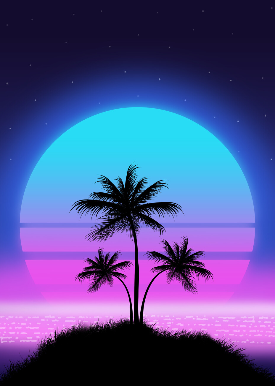 Palm Sunset 80s Wall Mural