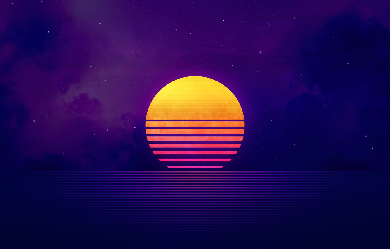 Wallpaper Sunset, The sun, Night, Music, Star, Style, Background, 80s, Style, Illustration, 80's, Synth, Retrowave, Synthwave, New Retro Wave, Sintav image for desktop, section рендеринг