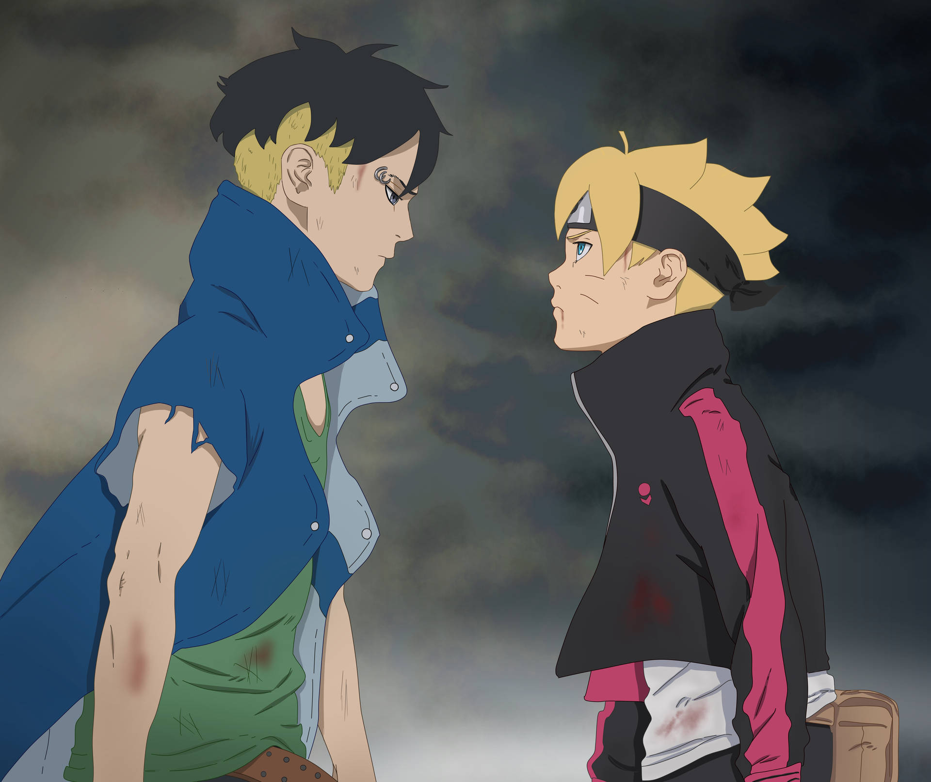 Download Roughed Up Kawaki And Boruto Wallpaper