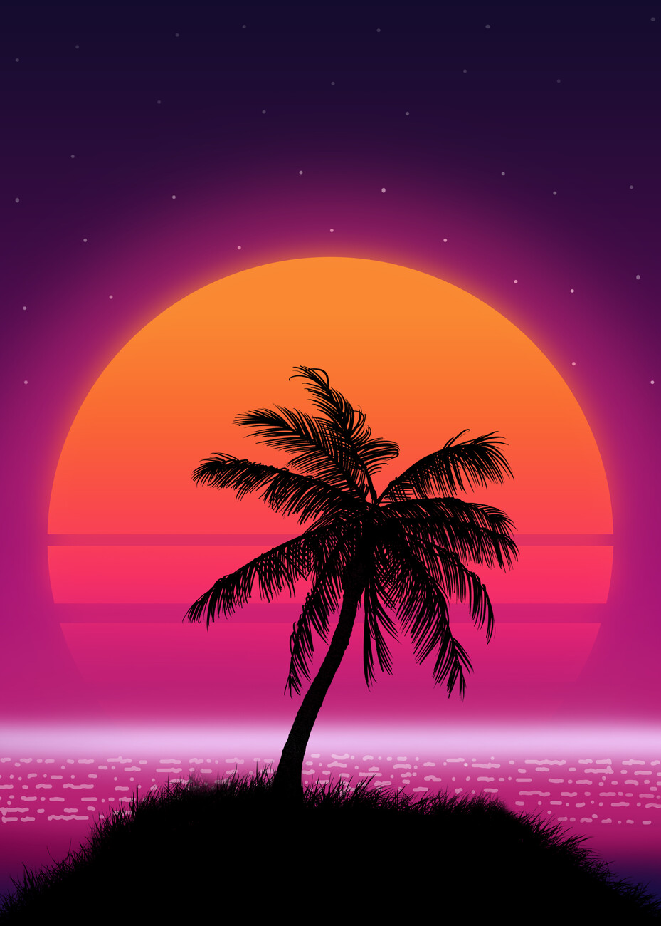 Palm Sunset 80s Wall Mural