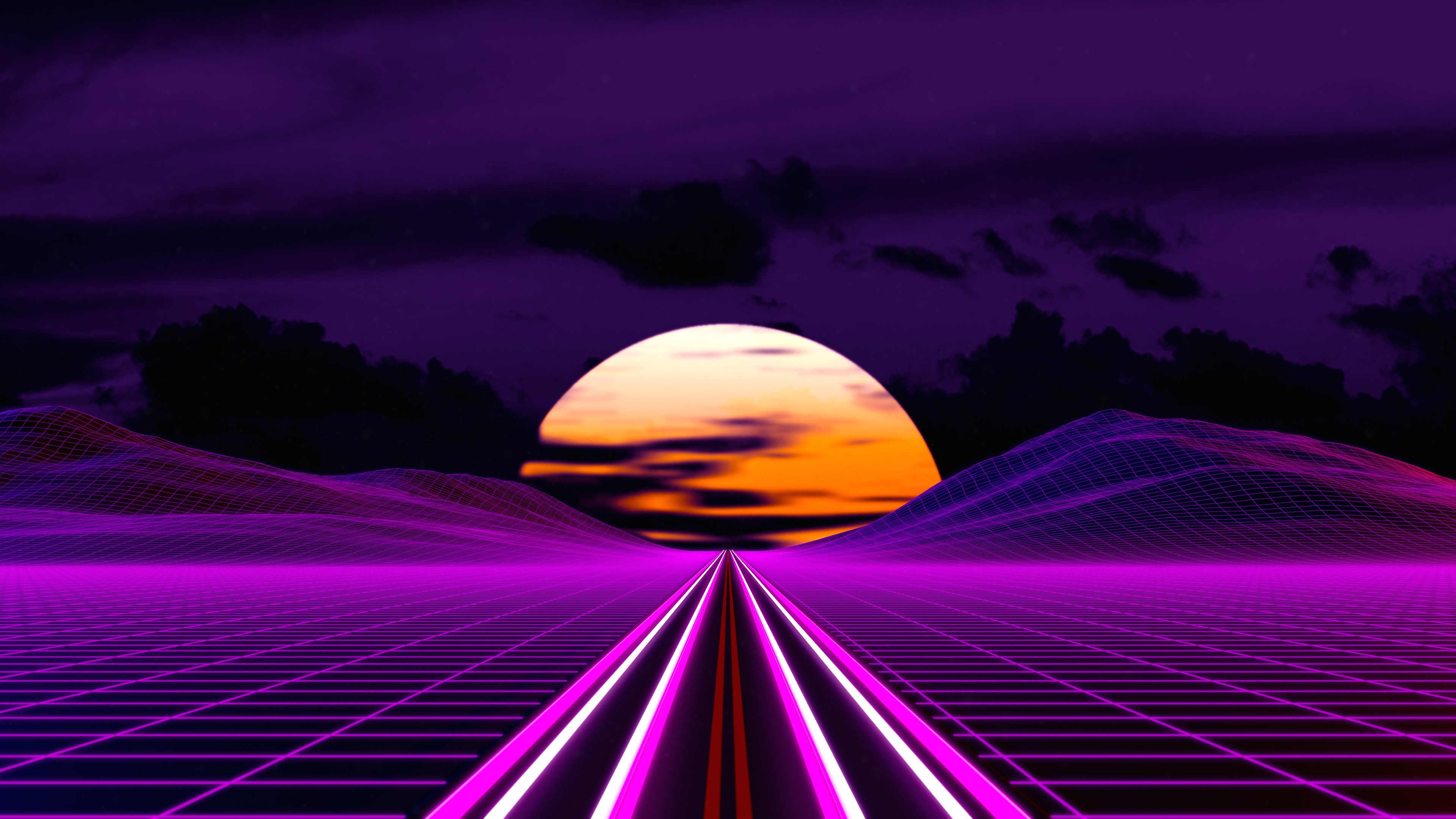 4K, Retrowave, Retro style, sunset Gallery HD Wallpaper