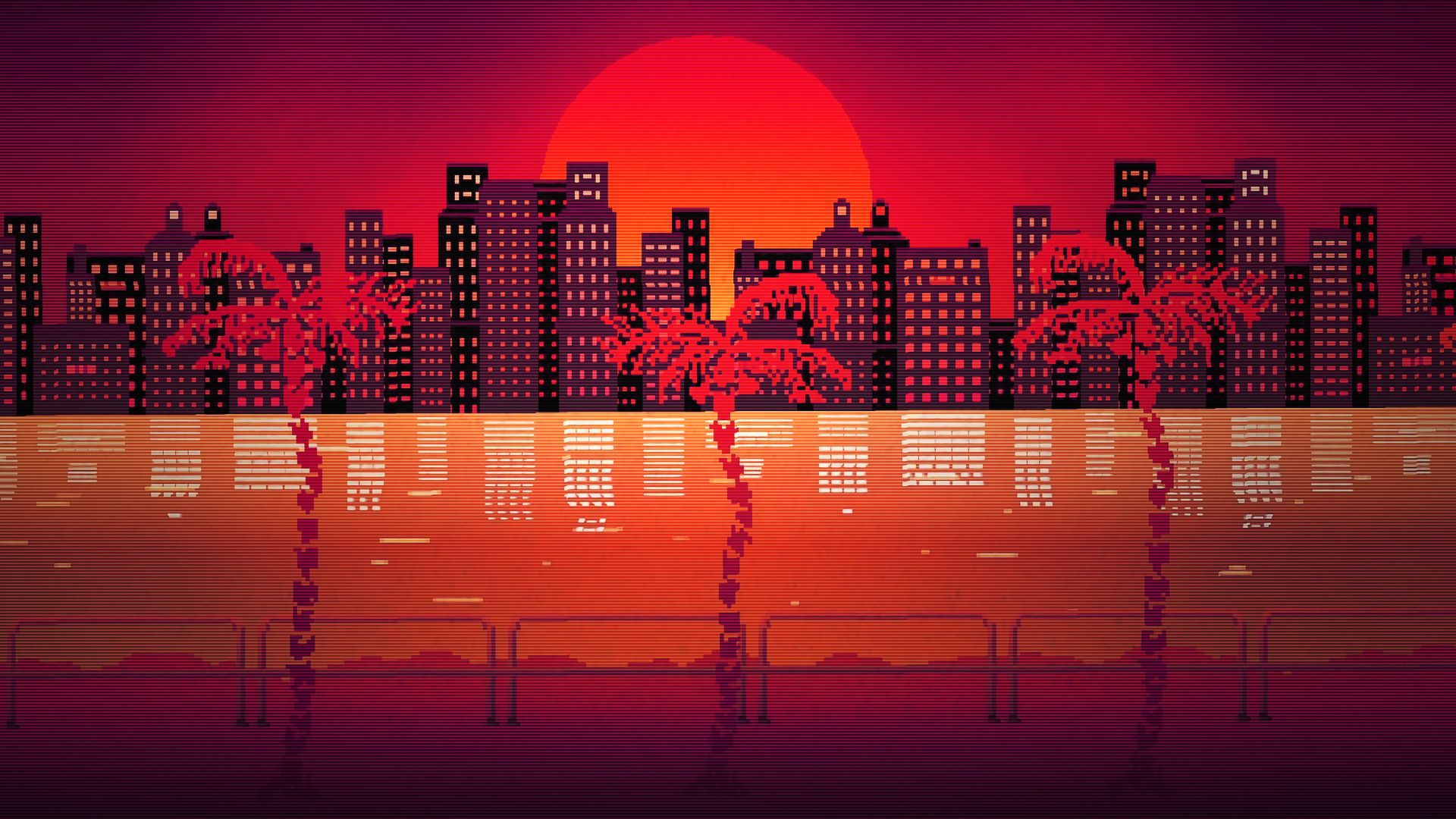 Wallpaper, 80s, Retrowave, Hotline Miami, sunset 1920x1080