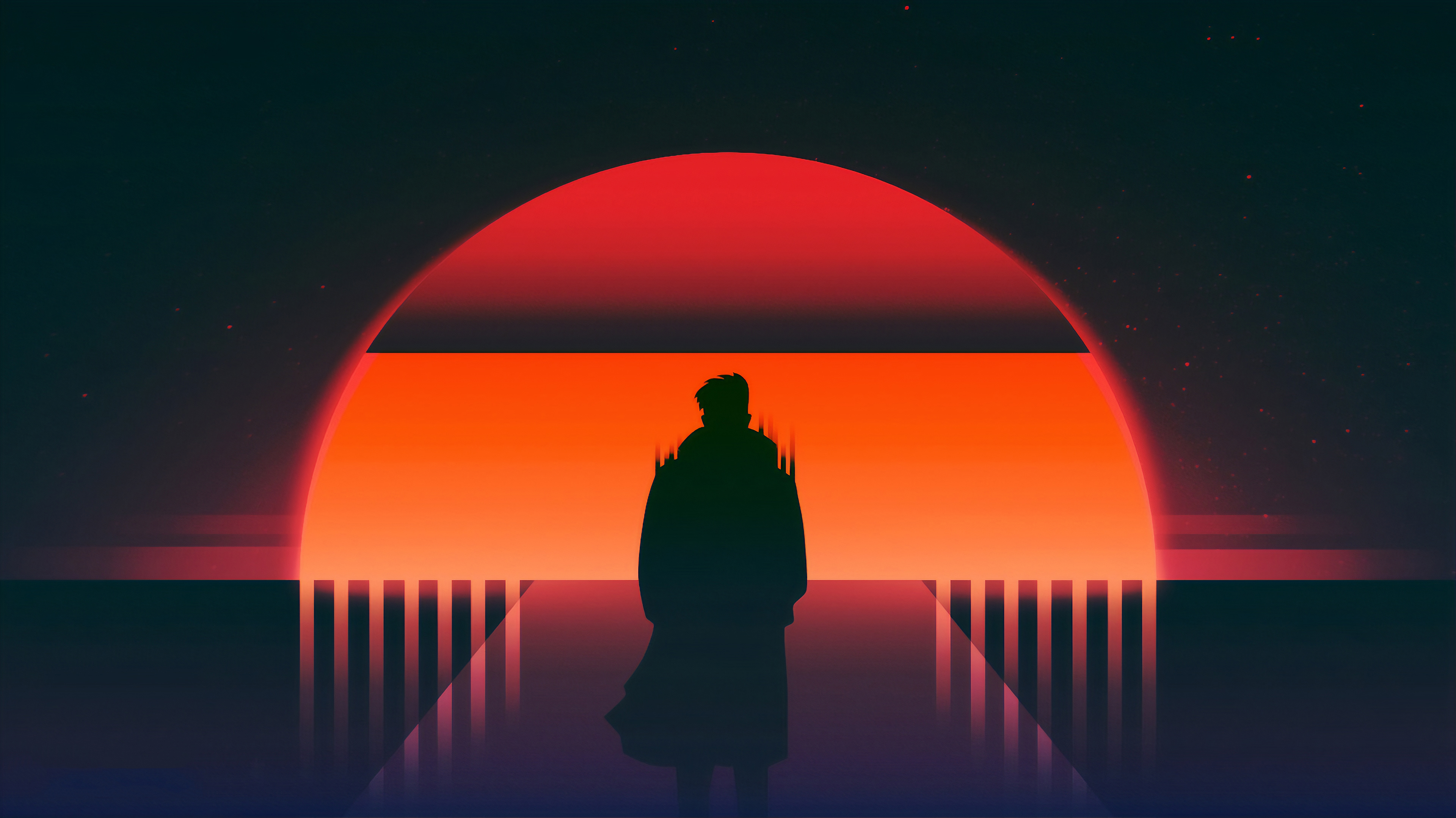 Digital Digital Art Artwork Illustration Environment Sun Sunset Dusk 1980s 80s Synthwave Vaporwave R Wallpaper:3840x2158
