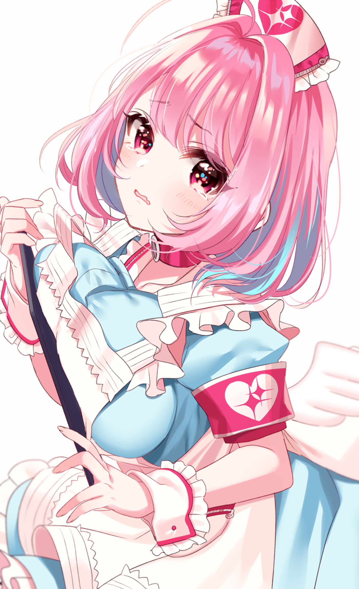 Wallpaper / anime, short hair, vertical, 1080P, pink hair, nurse outfit, anime girls, portrait display, necklace free download