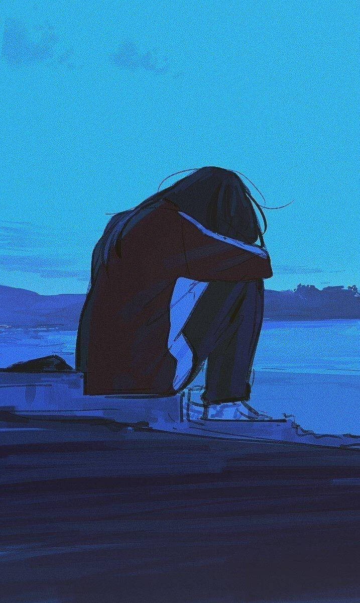 Download Sad Girl Crying On Steps Aesthetic Wallpaper