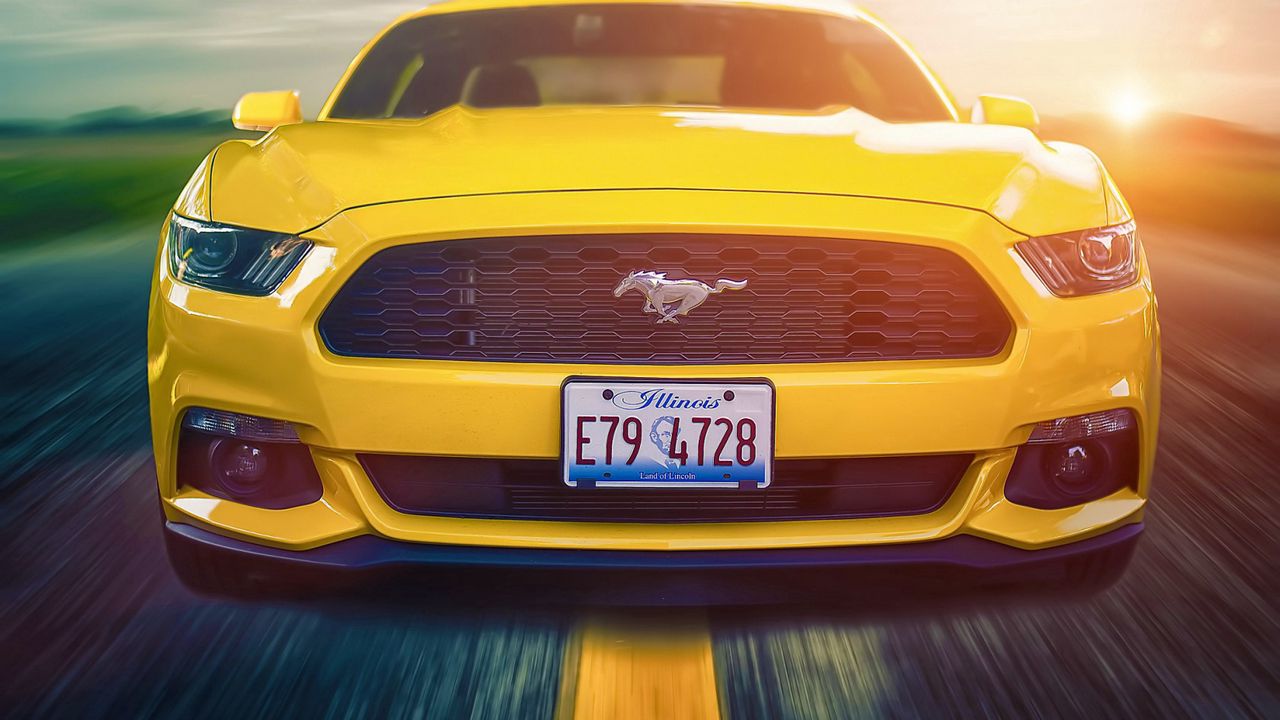 Wallpaper ford mustang, 2015, muscle car, yellow, front view hd, picture, image