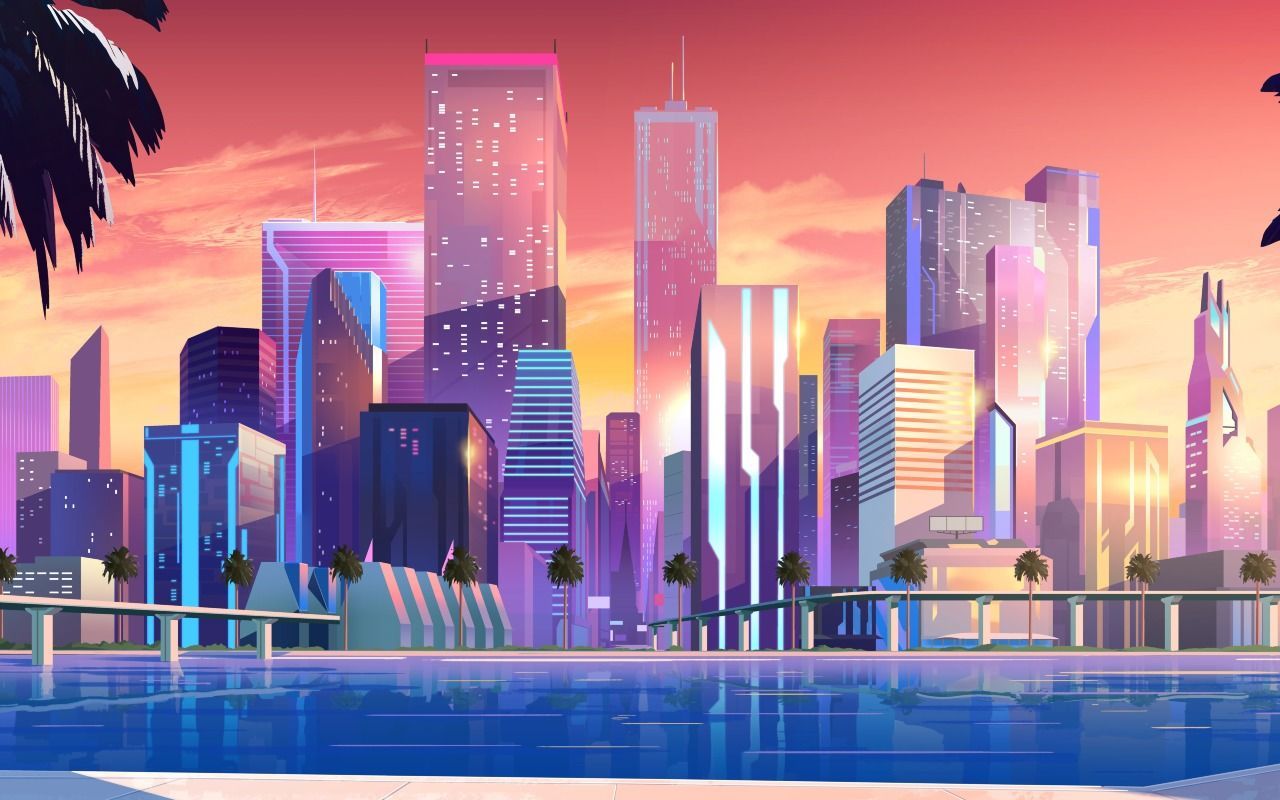 Aesthetic City Skyline Desktop Wallpaper. Cityscape wallpaper, Futuristic city, City wallpaper