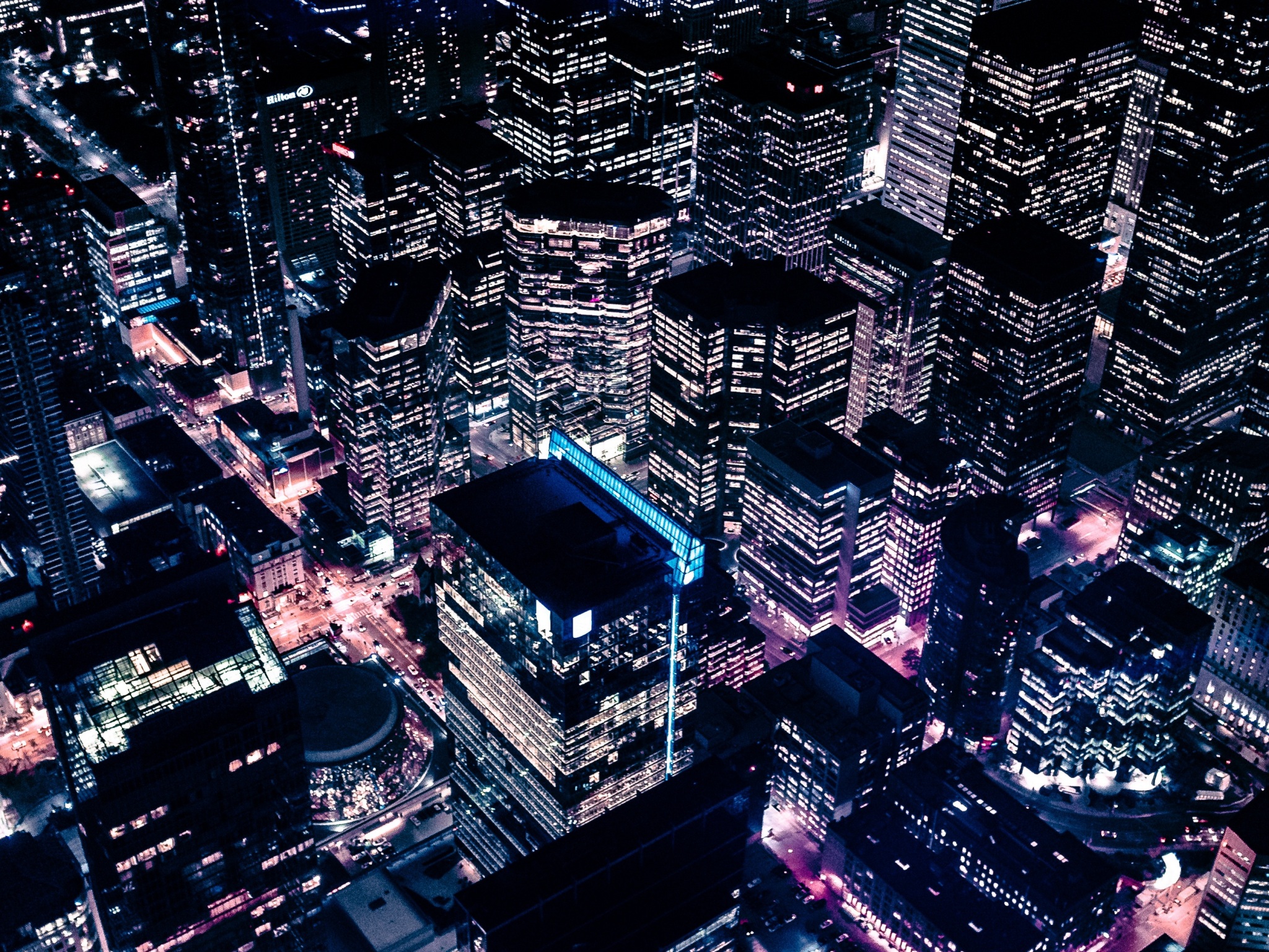 Wallpaper 4k city, night, skyscrapers, top view 4k Wallpaper