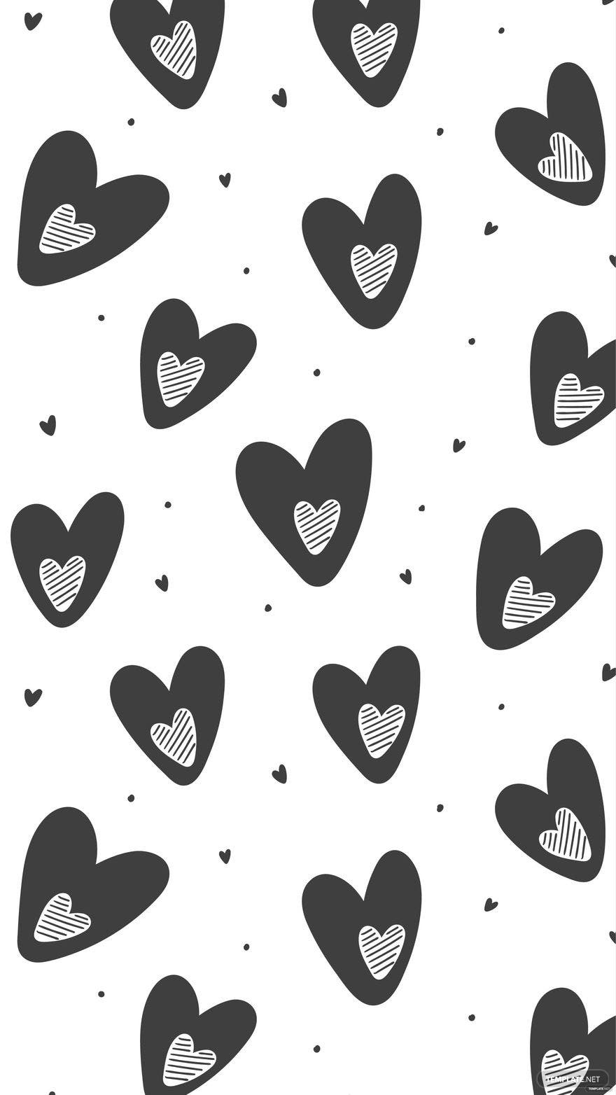 Free Aesthetic White And Black Heart Background, Illustrator, JPG, SVG