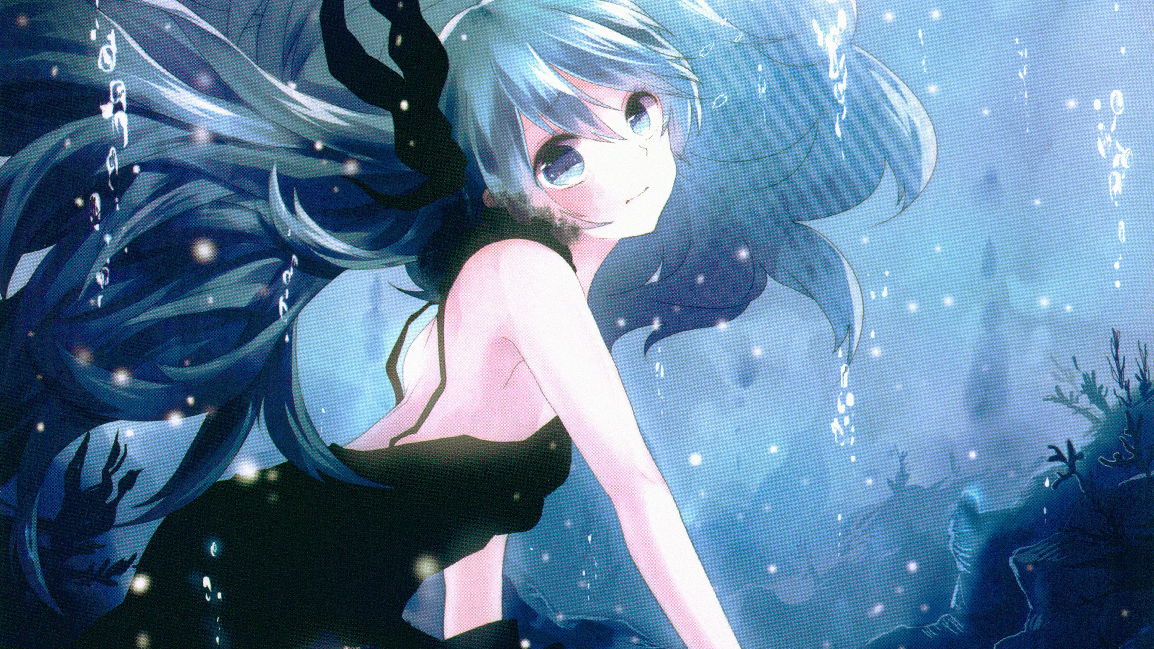 wallpaper for desktop, laptop. deep sea girl anime illust art blue