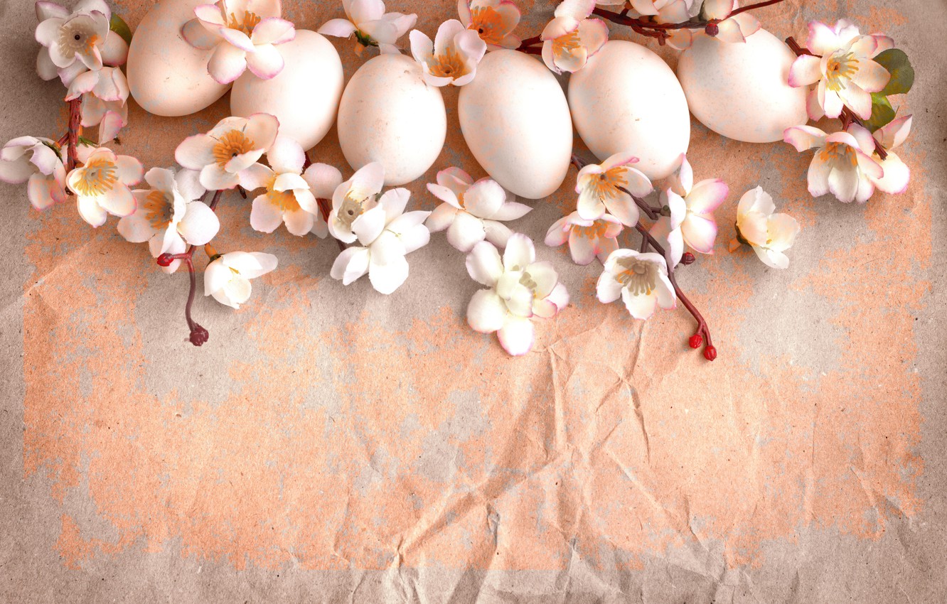 Wallpaper flowers, branches, paper, holiday, eggs, spring, Easter, vintage, Easter image for desktop, section праздники