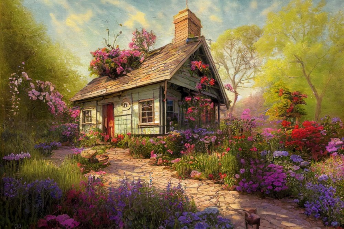 Spring Country Pastoral Illustration With Cosy Cottage House Spring Pastoral Illustration Photo Background And Picture For Free Download