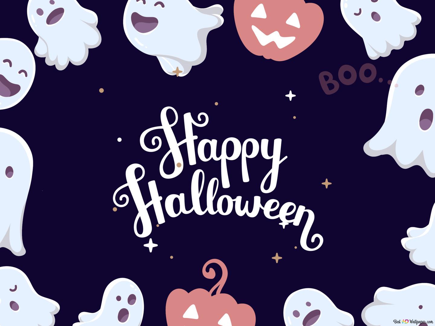 Happy halloween text around scary ghosts HD wallpaper download