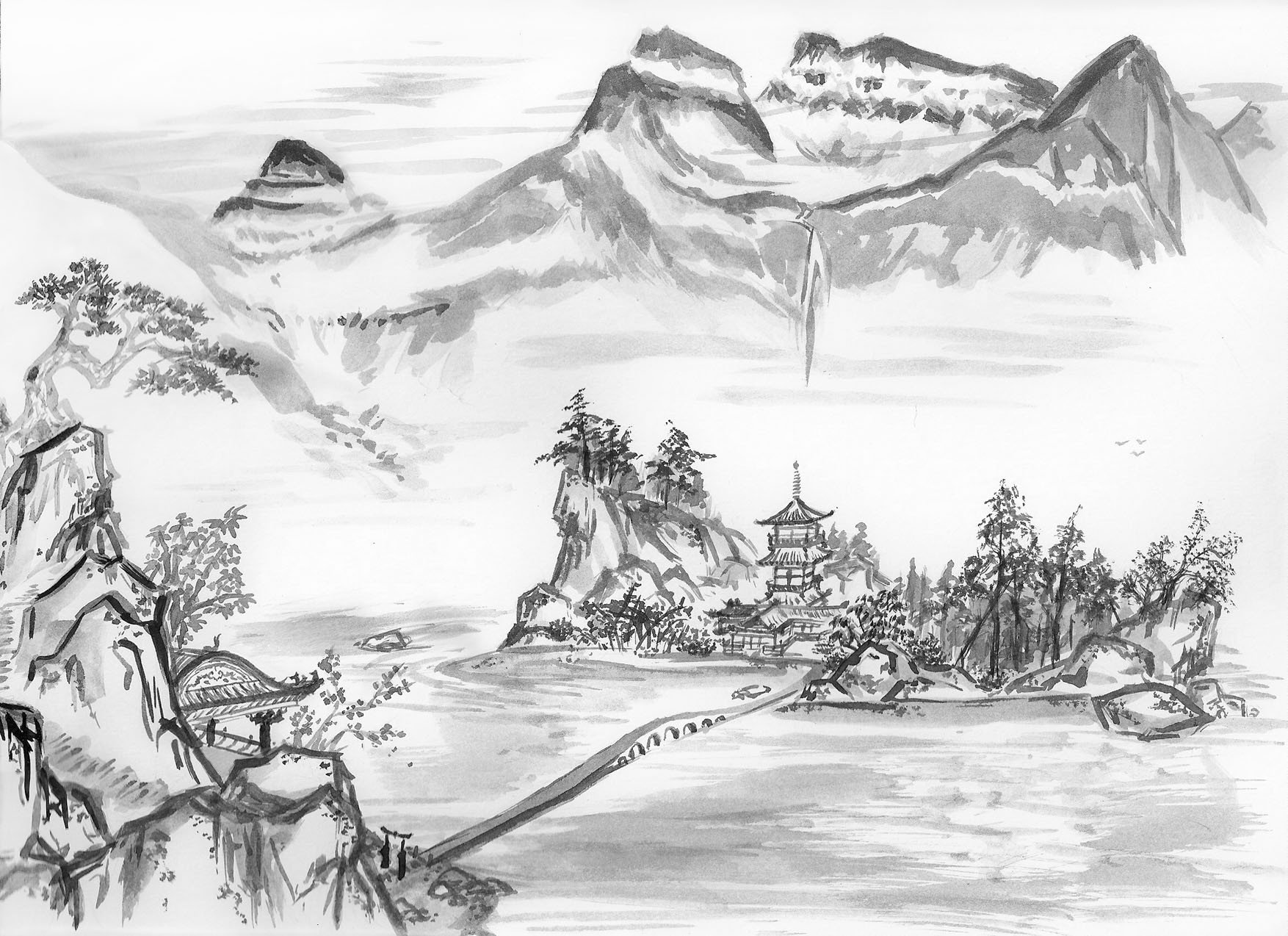 ink wash paintings, Japan HD Wallpaper / Desktop and Mobile Image & Photo