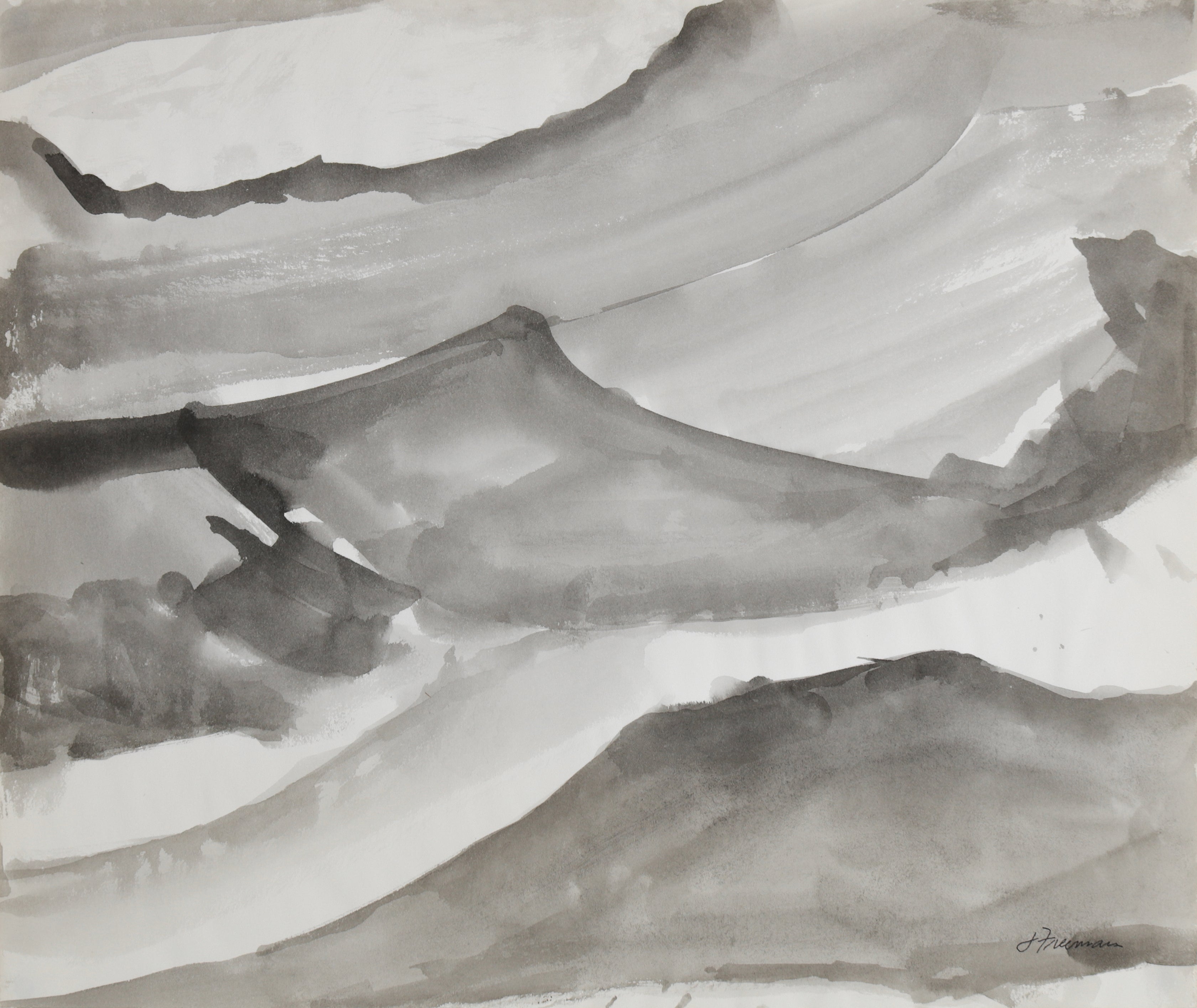 Jack Freemanth Century Ink Wash Abstracted California Coast Art Salon