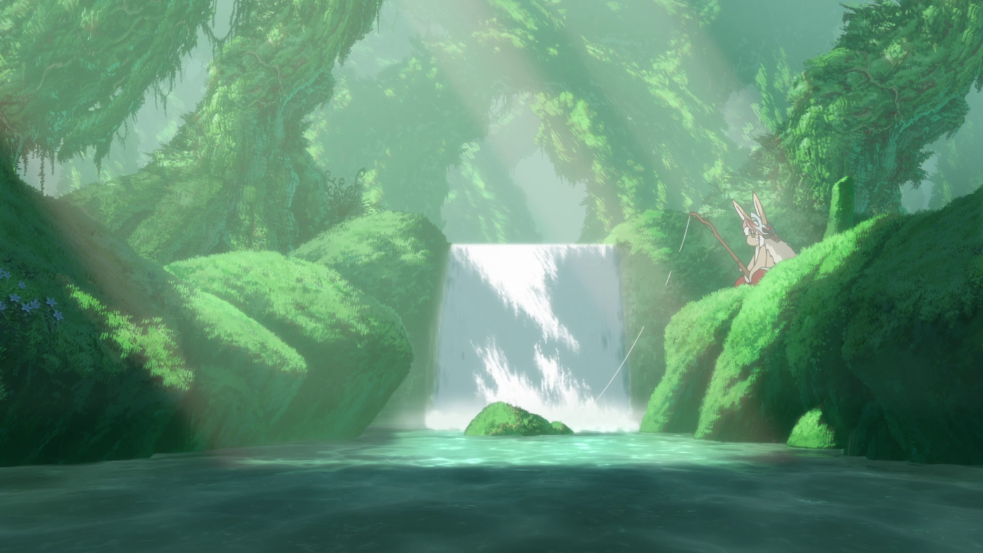 Wallpaper / Nanachi (Made in Abyss), environment, river, waterfall, Made in Abyss, fishing rod, anime free download