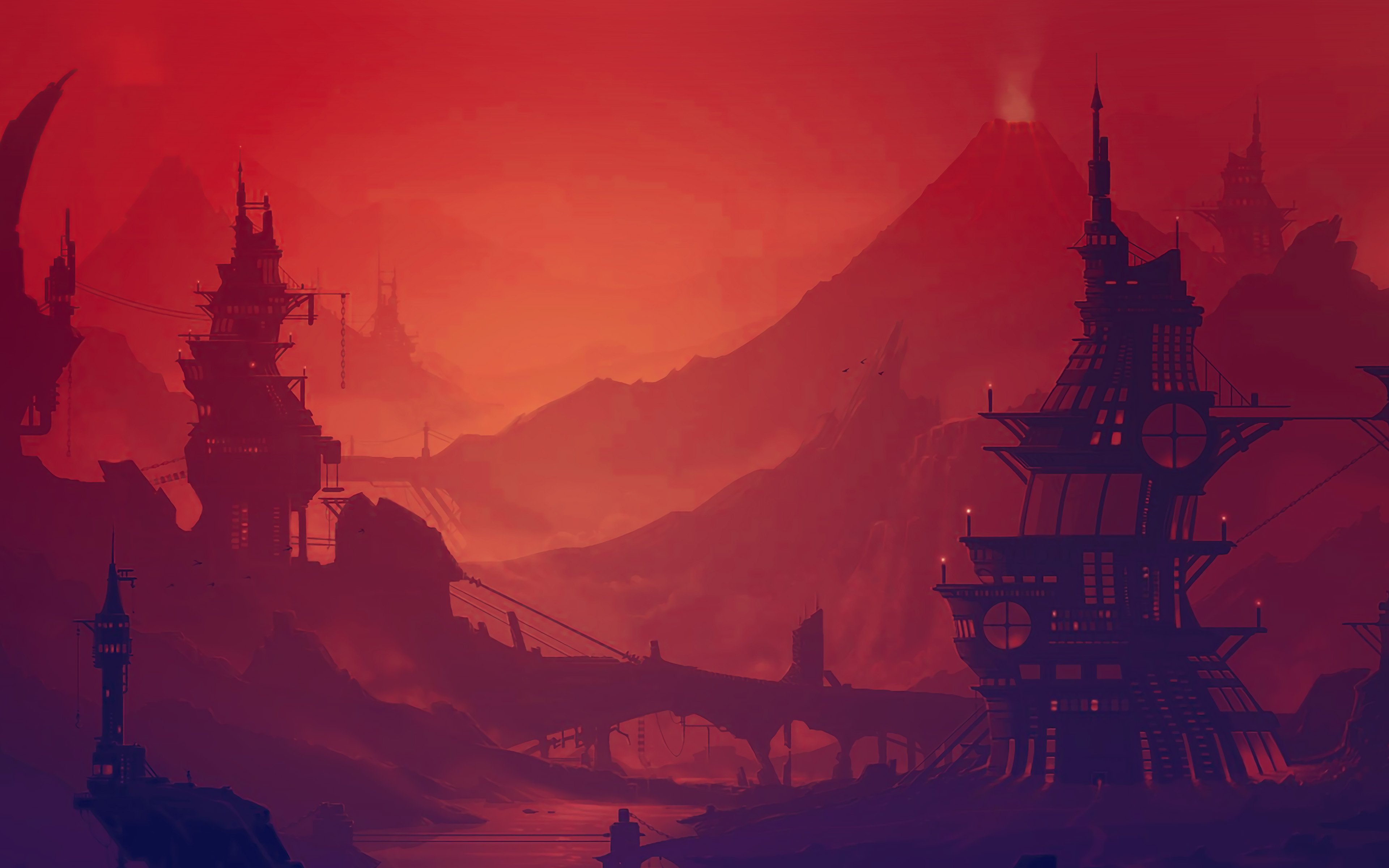 wallpaper for desktop, laptop. red purple river illustration art anime