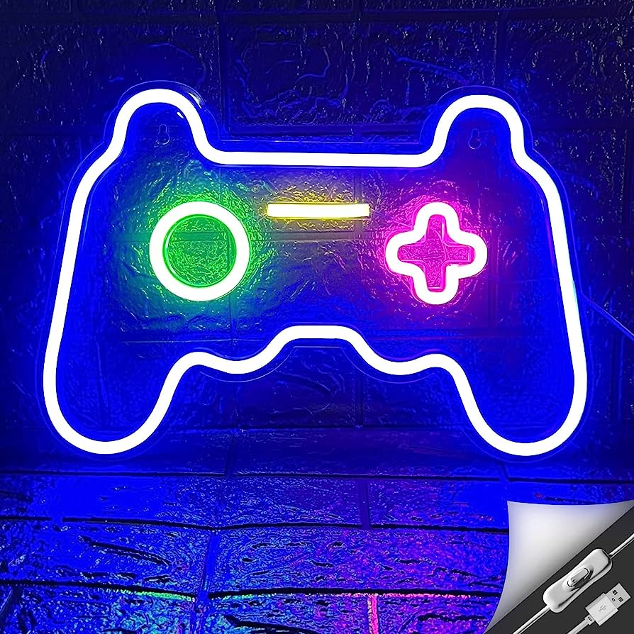 Game Neon Sign Gamepad Shape LED Neon Lights Signs for Wall Decor Gaming Controller LED Neon Signs for Boys Gamer Children Teen Room Decor Light Up Bedroom Game Room Gaming Party (Blue Pink Green)
