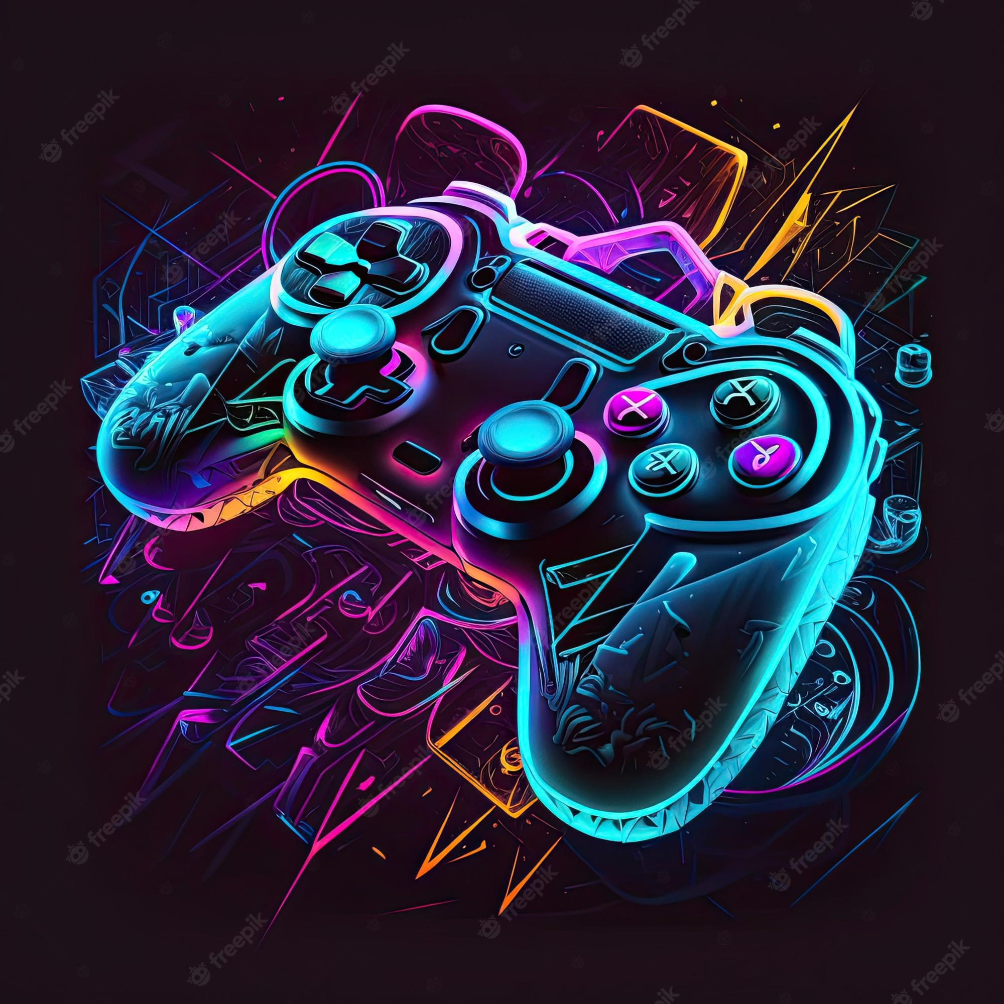 Premium Photo. Abstract neon light game controller artwork design digital art wallpaper glowing space background