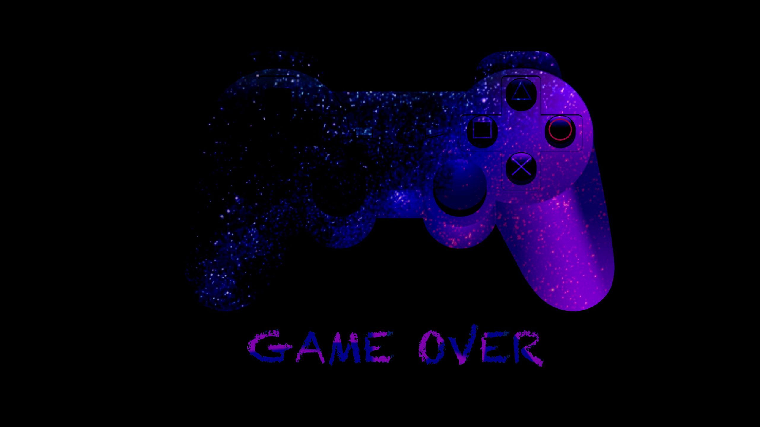 Download wallpaper 2560x1440 game over, joystick, controller, gamepad, neon widescreen 16:9 HD background