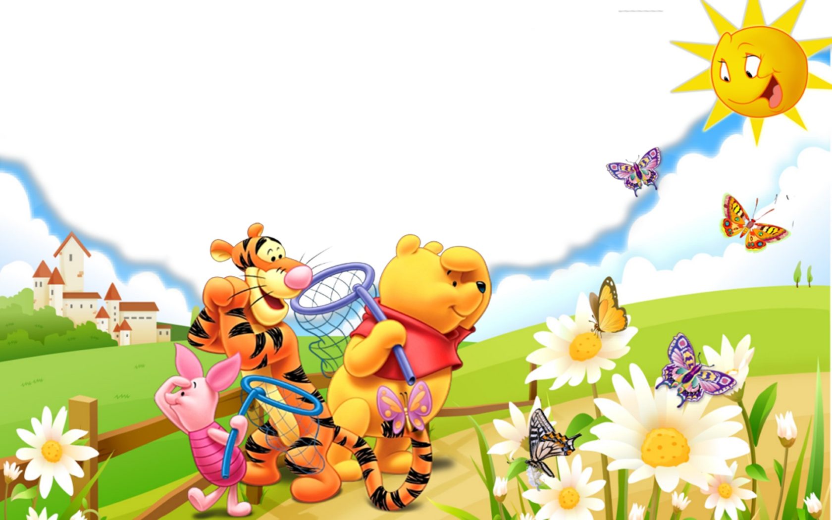 Winnie The Pooh Tigger Piglet Spring Hunting Butterfly Desktop Wallpaper HD Resolution 1920x1200, Wallpaper13.com