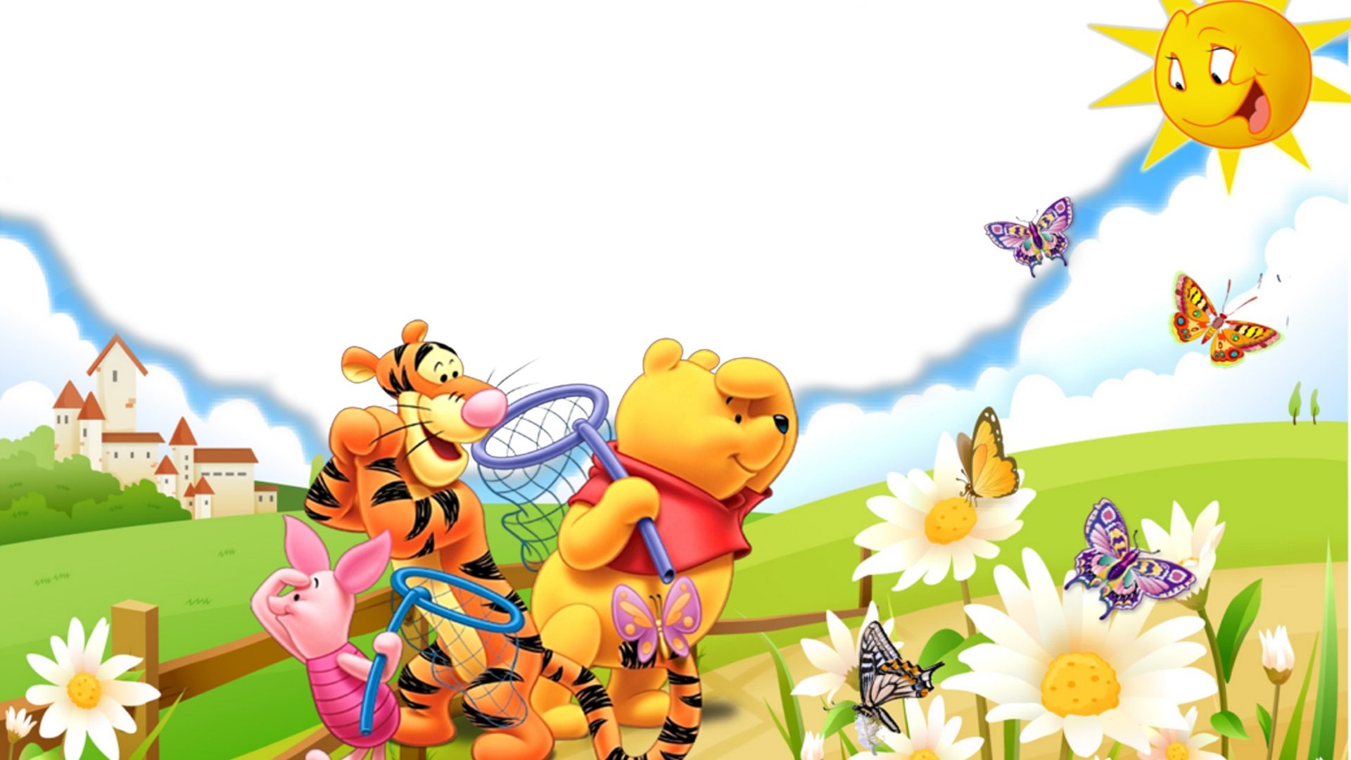 Winnie The Pooh Tigger Piglet Spring Hunting Butterfly Desktop Wallpaper HD Resolution 1920x1200, Wallpaper13.com